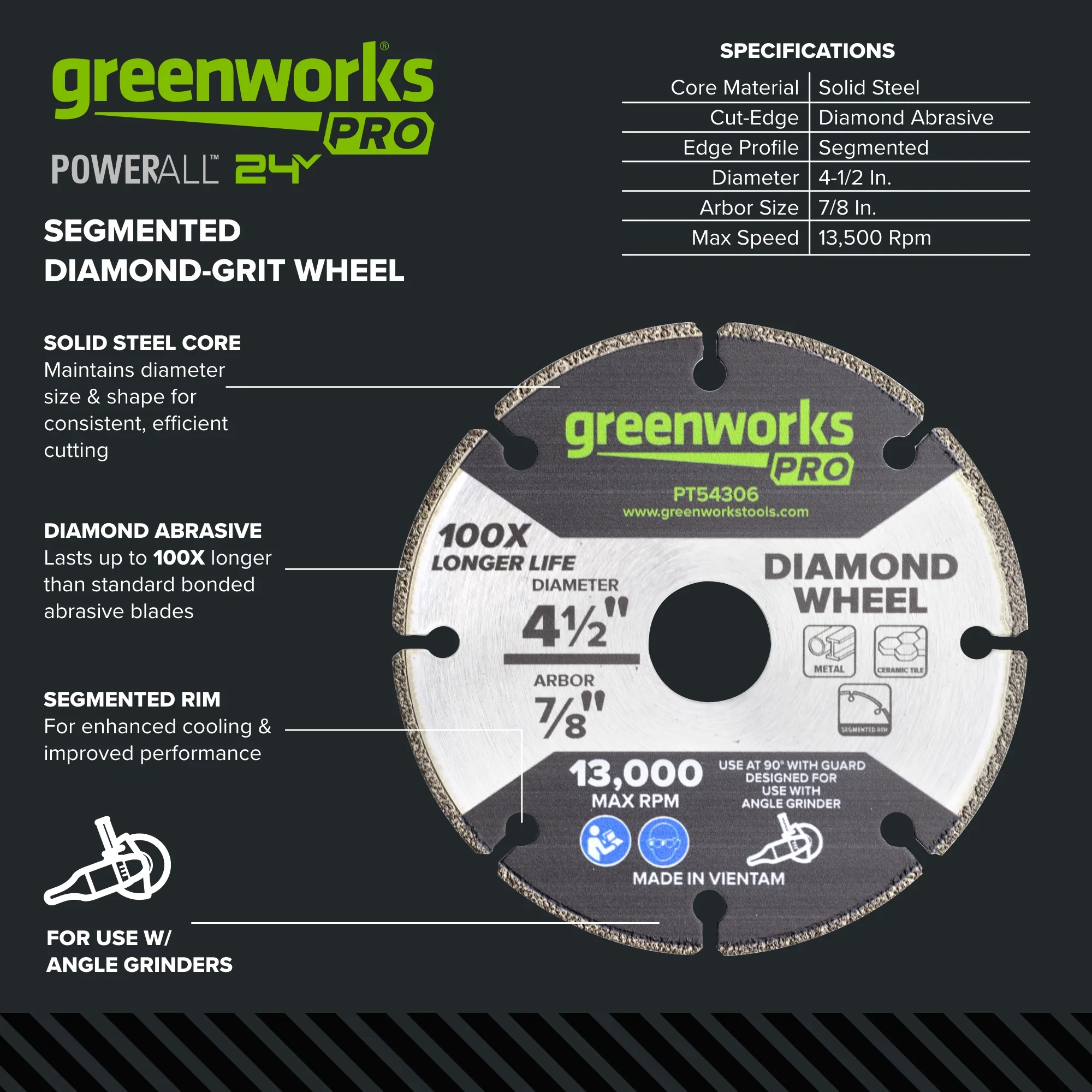 1-PC 4-1/2" Metal Cutting Segmented Diamond Wheel - Image 3