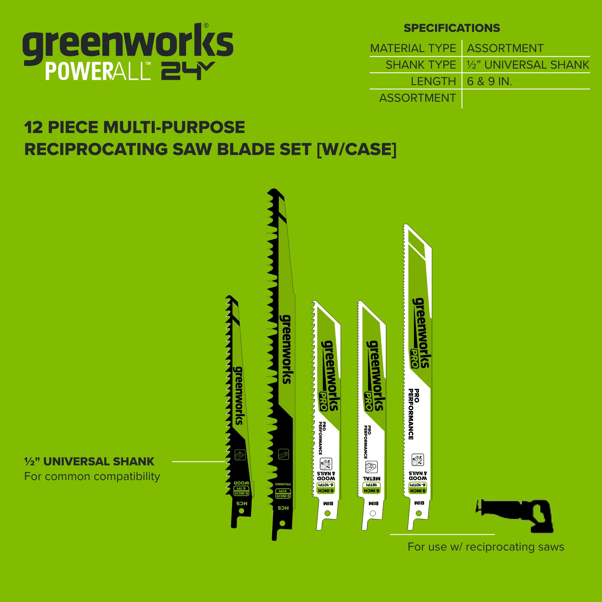 12-PC Multi-Purpose Reciprocating Saw Blade Set w/ Storage Case - Image 3