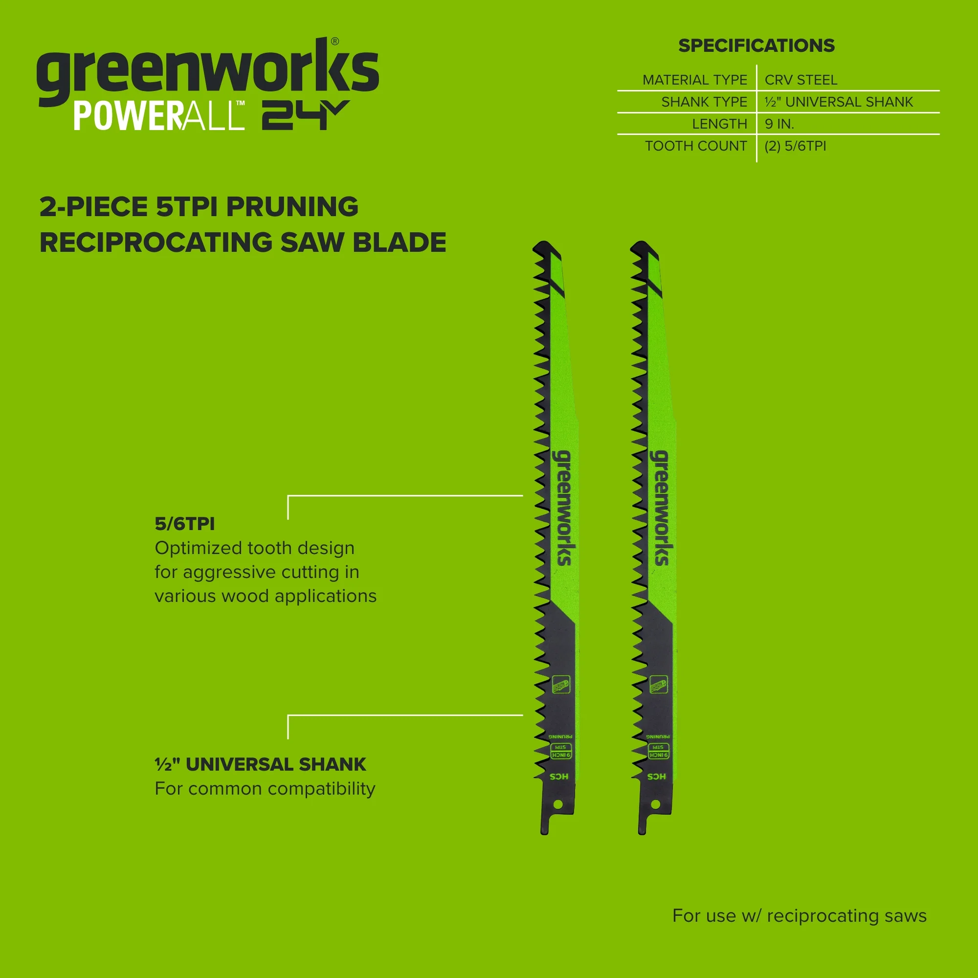 2-PC 9 in. 5TPI Recip Saw Pruning Blades - Image 3