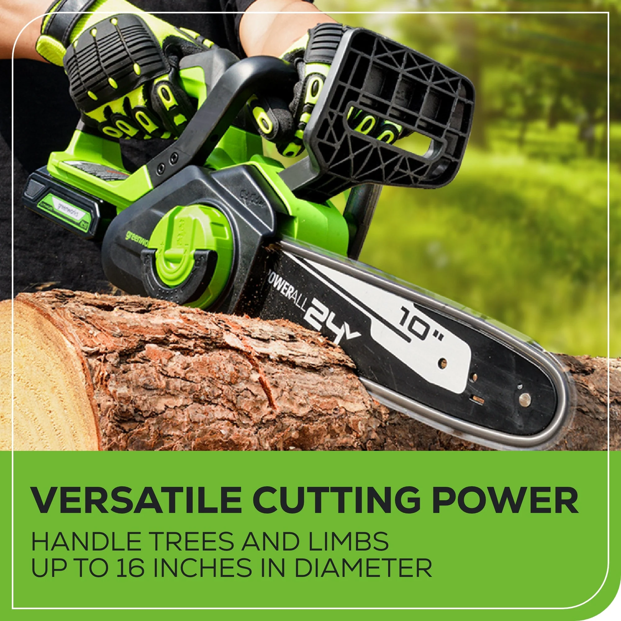 24V 10" Cordless Battery Chainsaw: 2.0 Ah USB Battery and Charger - Image 10