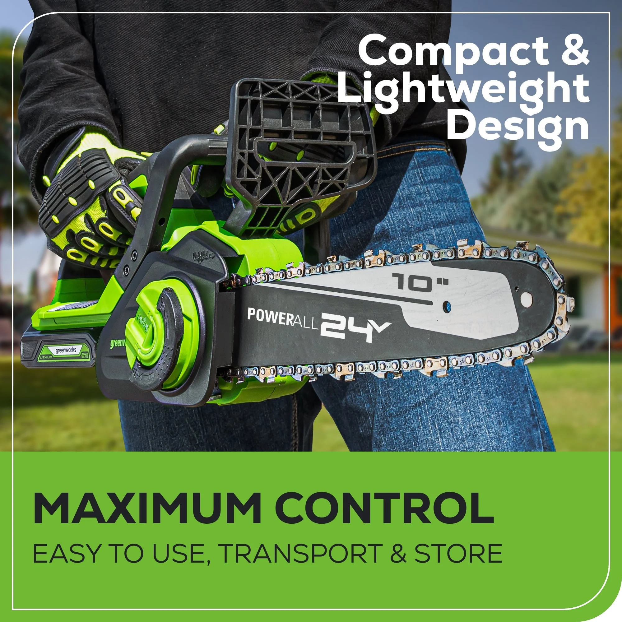 24V 10" Cordless Battery Chainsaw: 2.0 Ah USB Battery and Charger - Image 6