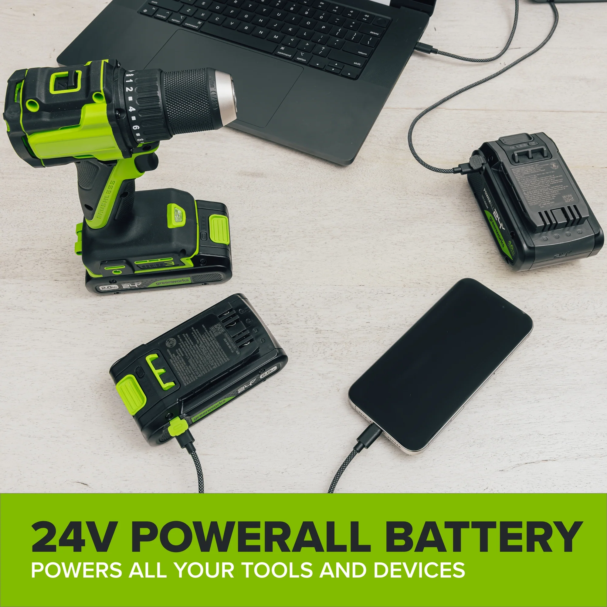 24V PowerAll 60 ft-lb 3/8" Extended Reach Ratchet Wrench, with 2.0 Ah Battery, 30W Charger, and 3' Cable - Image 12