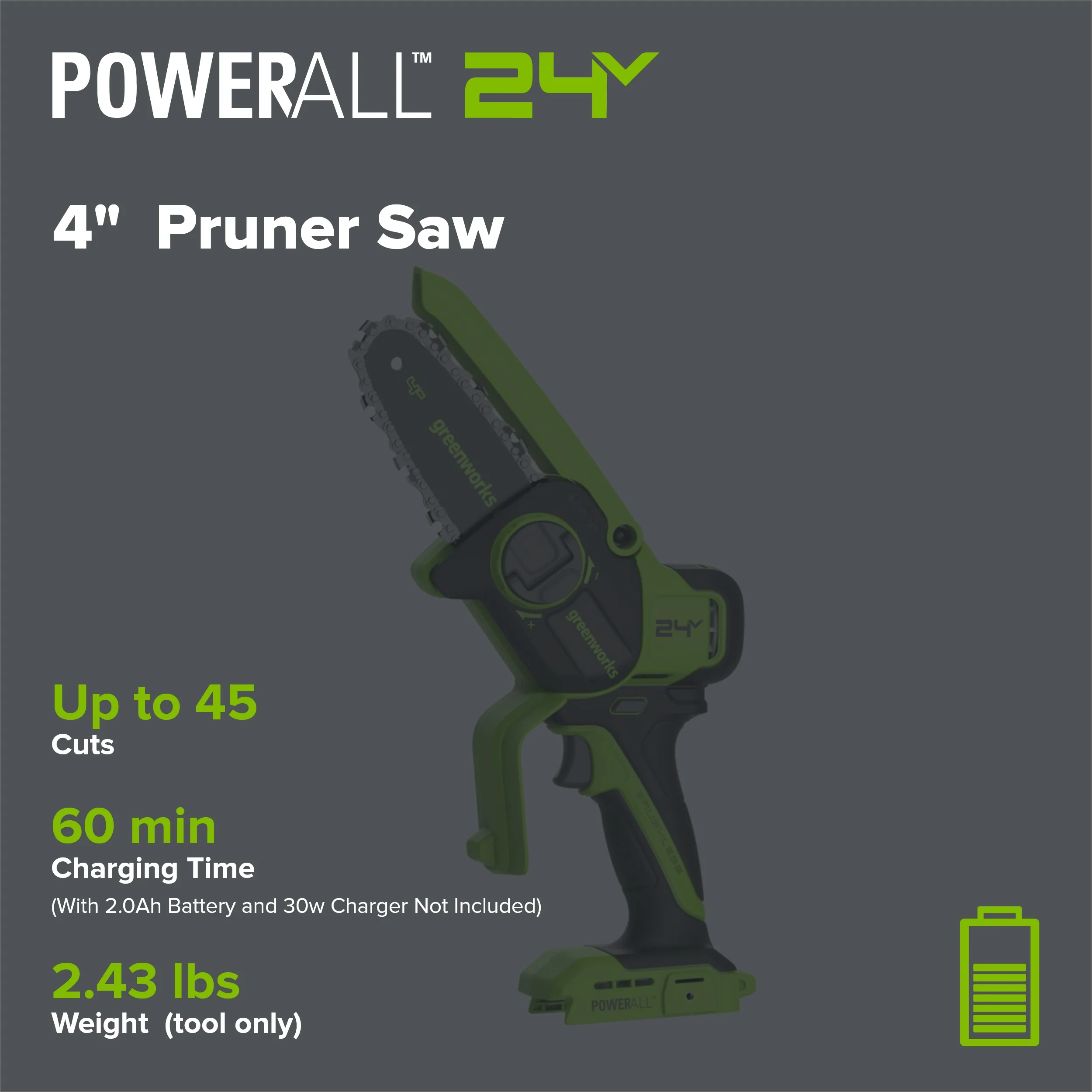 24V 4” Cordless Battery Brushless Pruner Saw (Tool Only) - Image 2