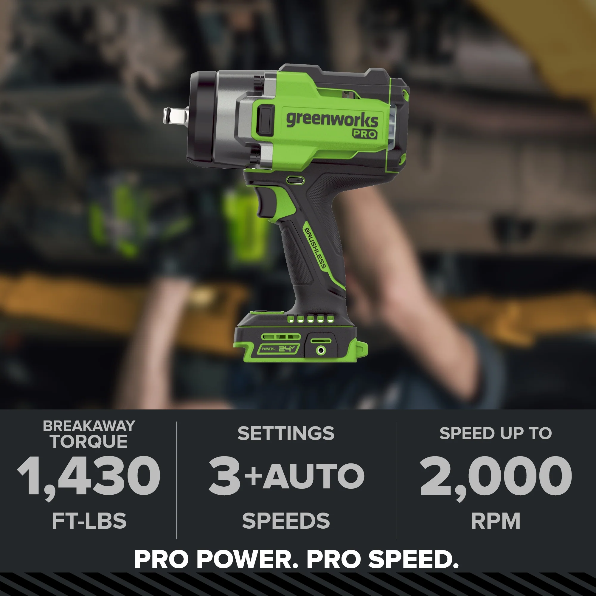24V PowerAll Pro 1,430 ft-lb Breakaway Torque 1/2" Impact Wrench, Tool Only - Image 2