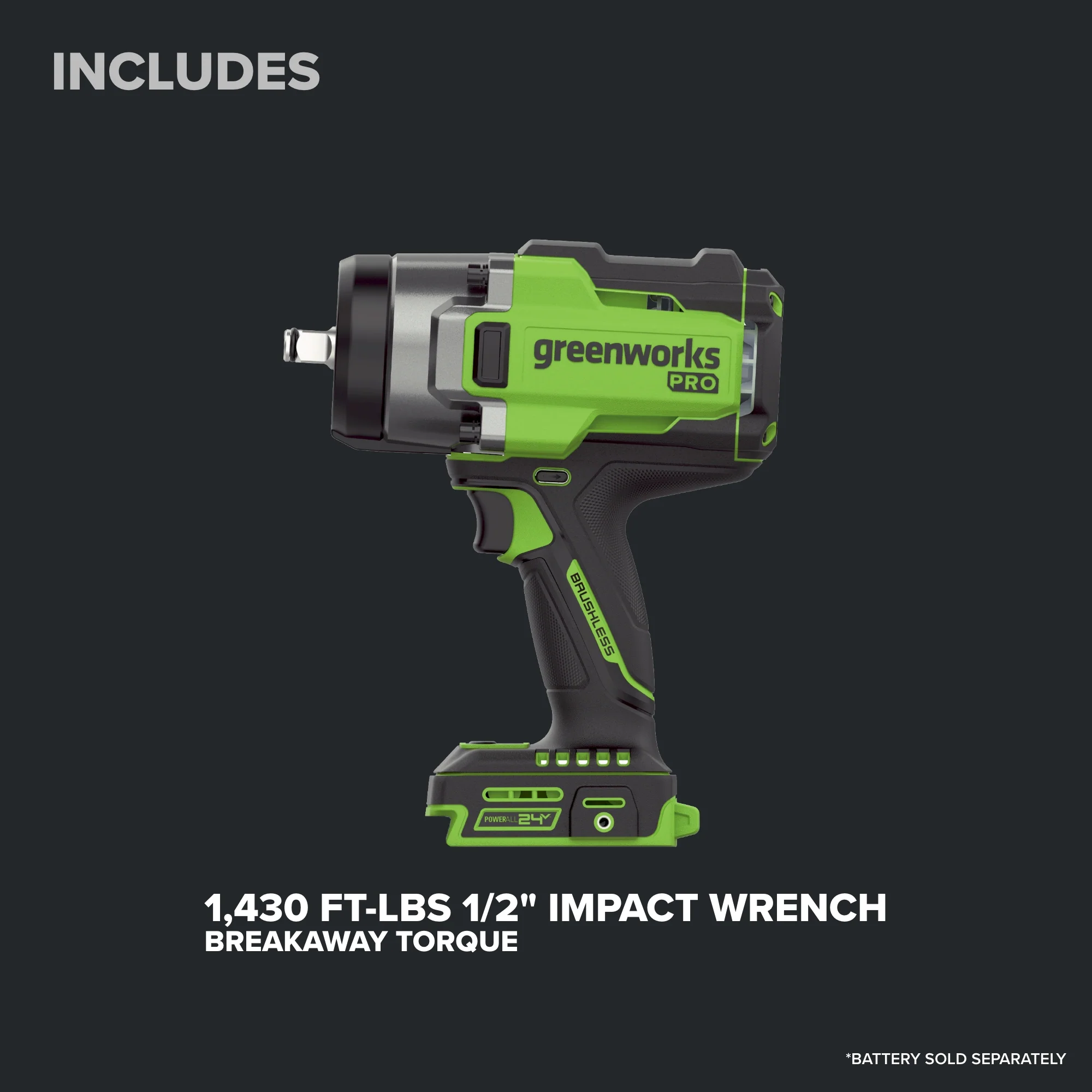 24V PowerAll Pro 1,430 ft-lb Breakaway Torque 1/2" Impact Wrench, Tool Only - Image 4