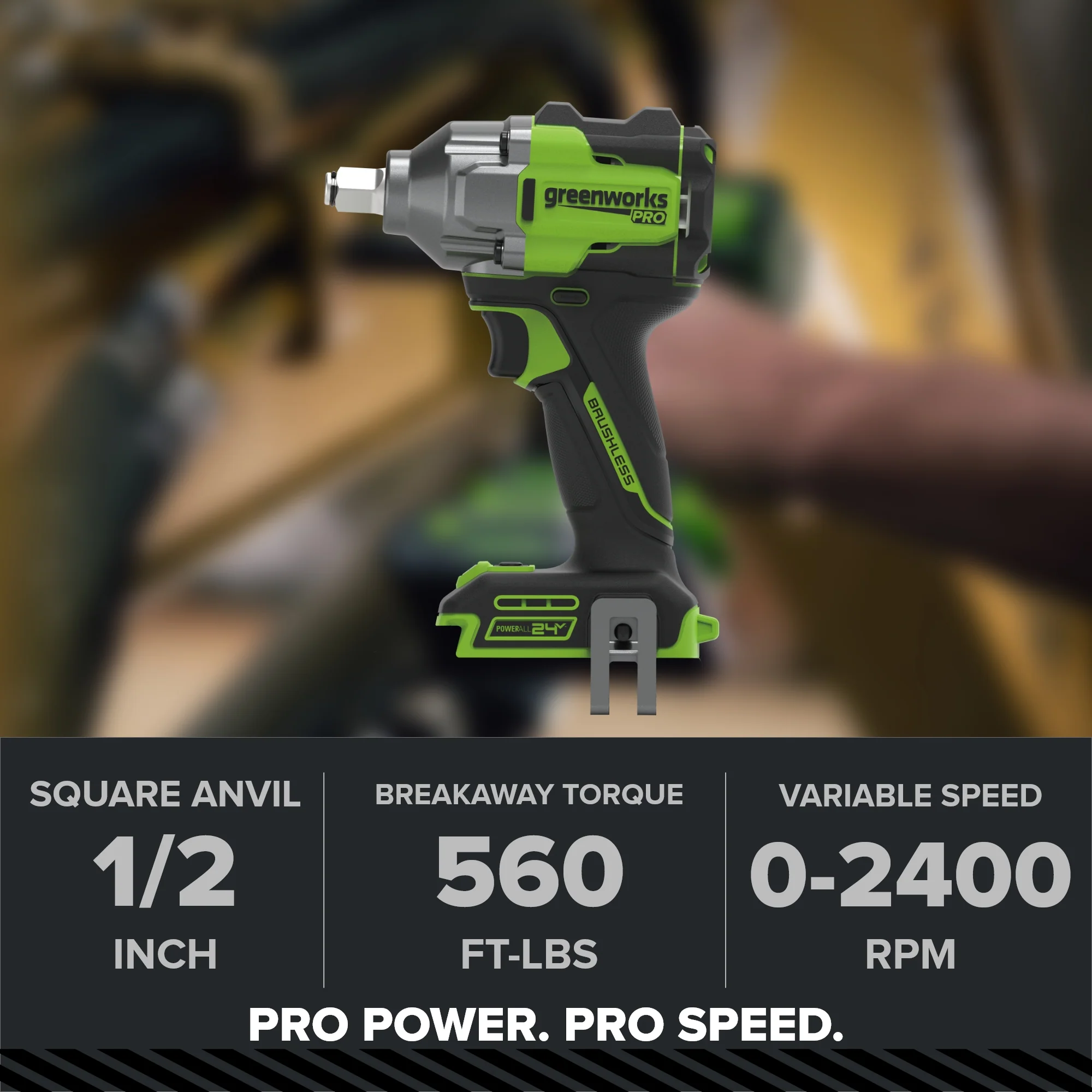 24V PowerAll Pro 560 ft-lb Breakaway Torque 1/2" Impact Wrench, Tool Only - Image 2