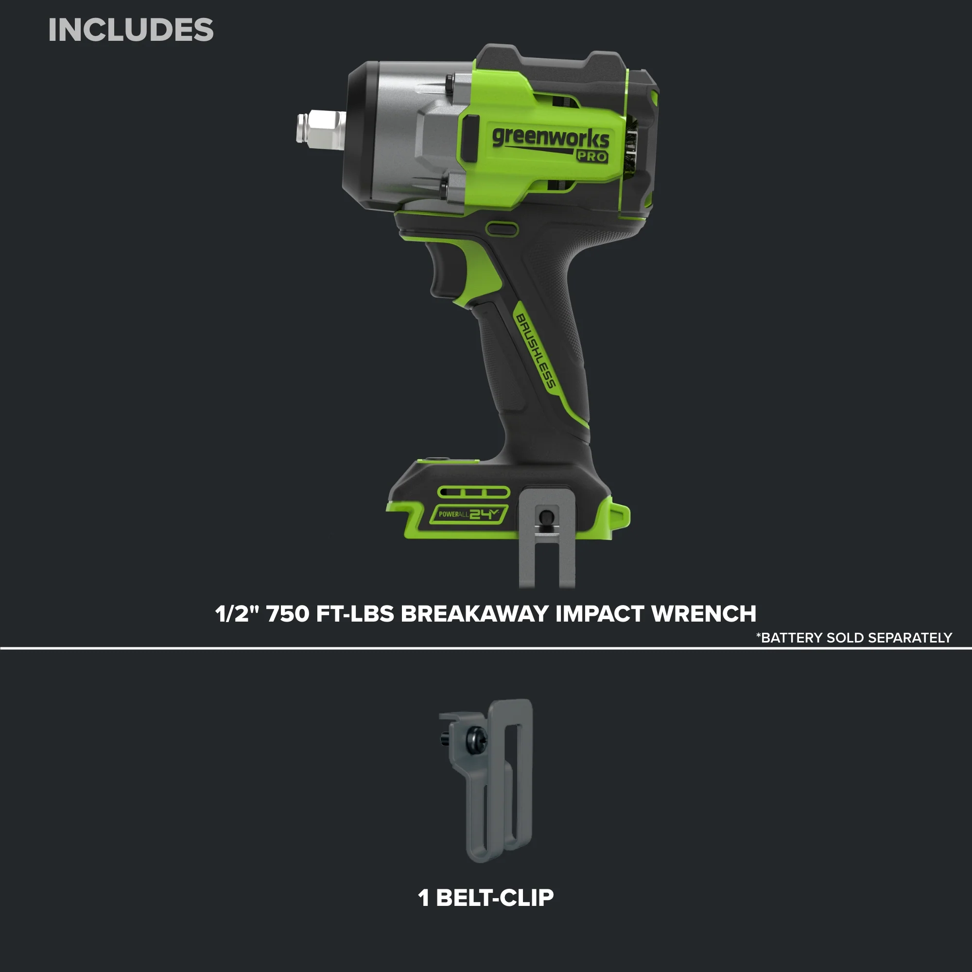 24V PowerAll Pro 750 ft-lb Breakaway Torque 1/2" Impact Wrench, Tool Only - Image 4