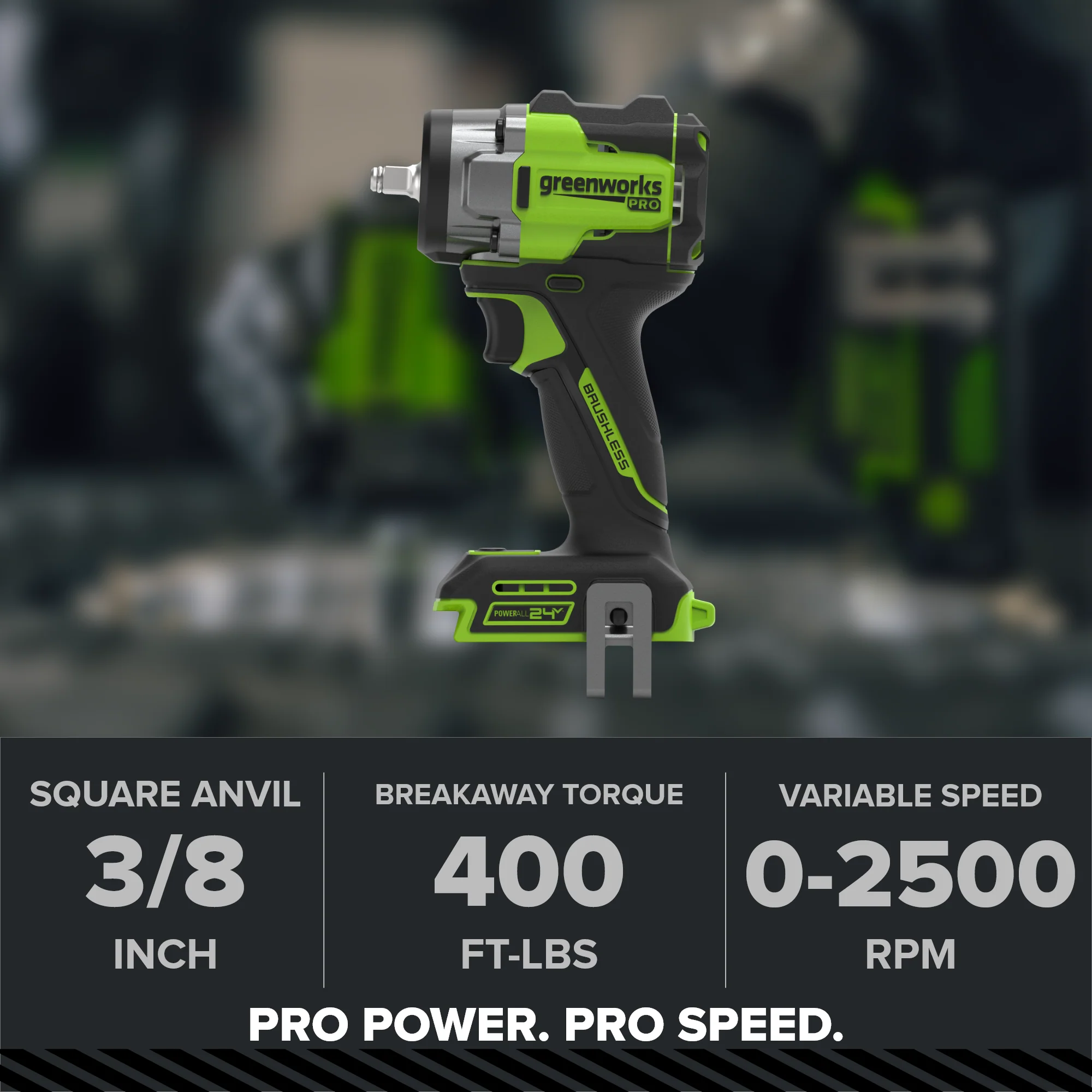 24V PowerAll Pro 400 ft-lb Breakaway Torque 3/8" Impact Wrench, Tool Only - Image 2