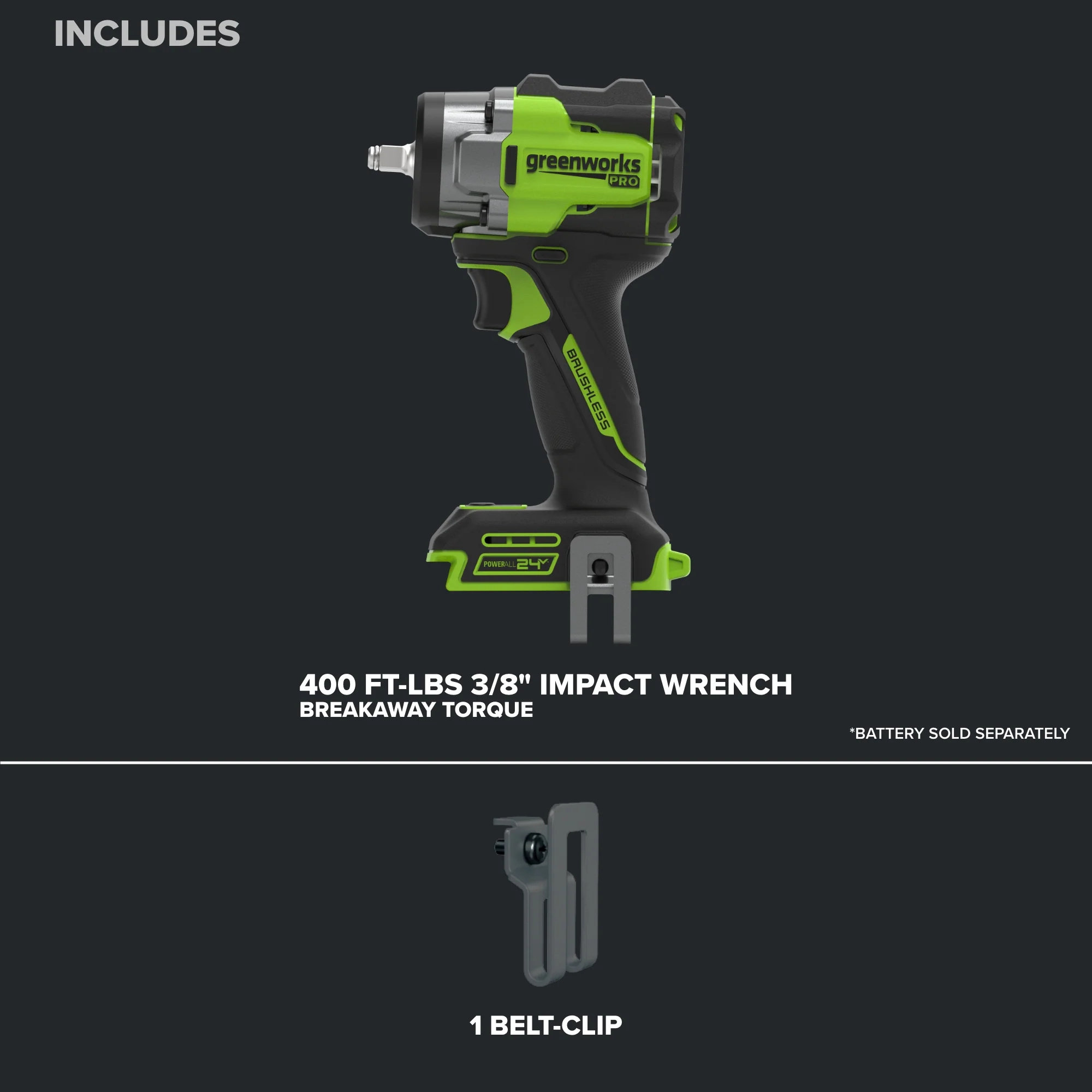 24V PowerAll Pro 400 ft-lb Breakaway Torque 3/8" Impact Wrench, Tool Only - Image 4