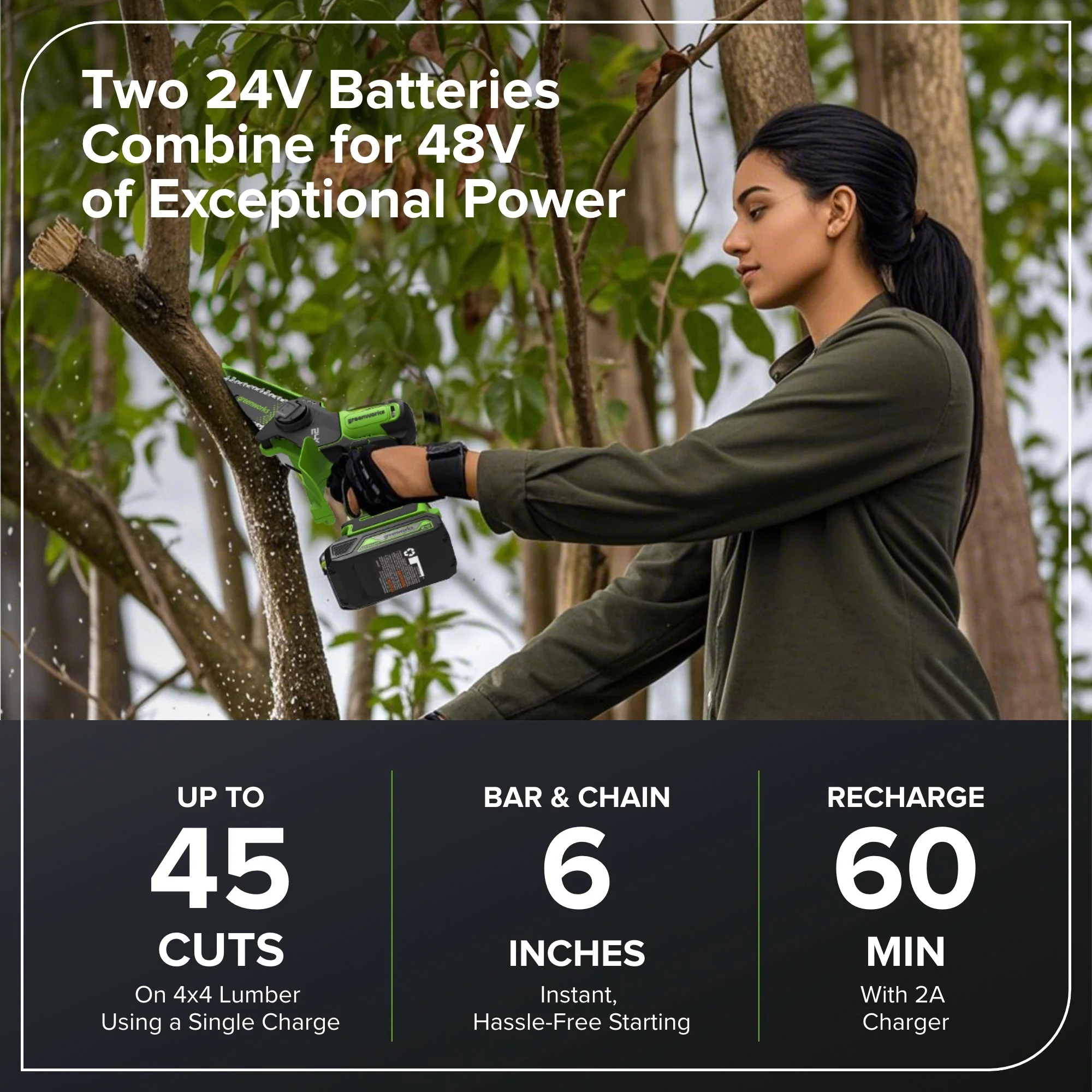 24V 6" Gen 2 Cordless Battery Brushless Pruner Saw: 2.0 Ah Battery and 2A Charger - Image 4