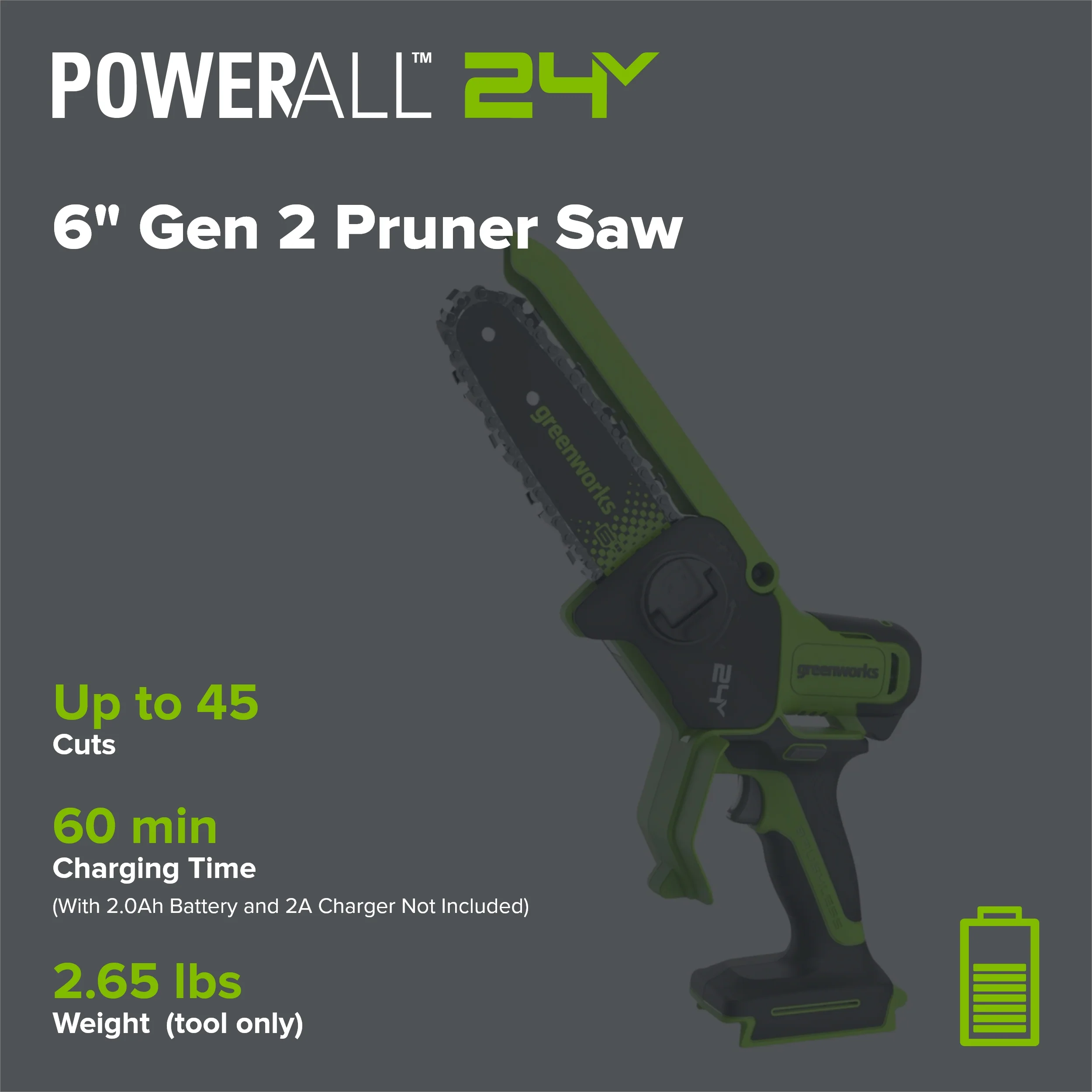 24V 6" Gen 2 Cordless Battery Brushless Pruner Saw (Tool Only) - Image 2