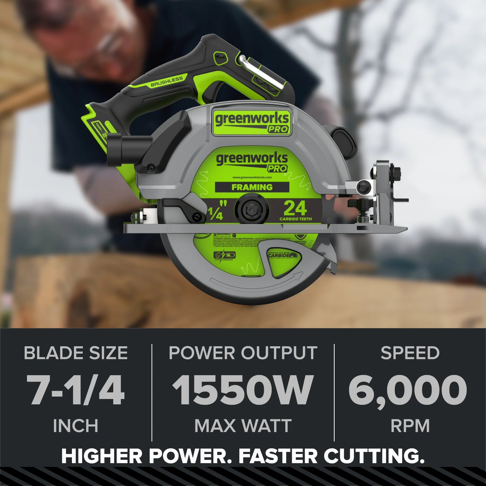 24V PowerAll Pro 7-1/4" 6000RPM Circular Saw, Tool Only - Image 2