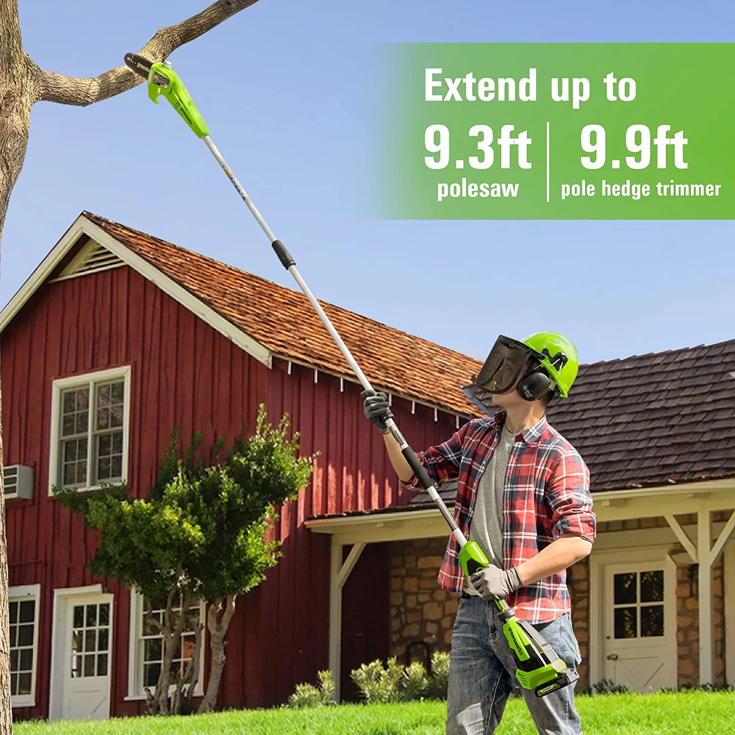 24V 8" Cordless Battery Polesaw and Pole Hedge Trimmer Combo Kit, 2Ah USB Battery and Charger - Image 4