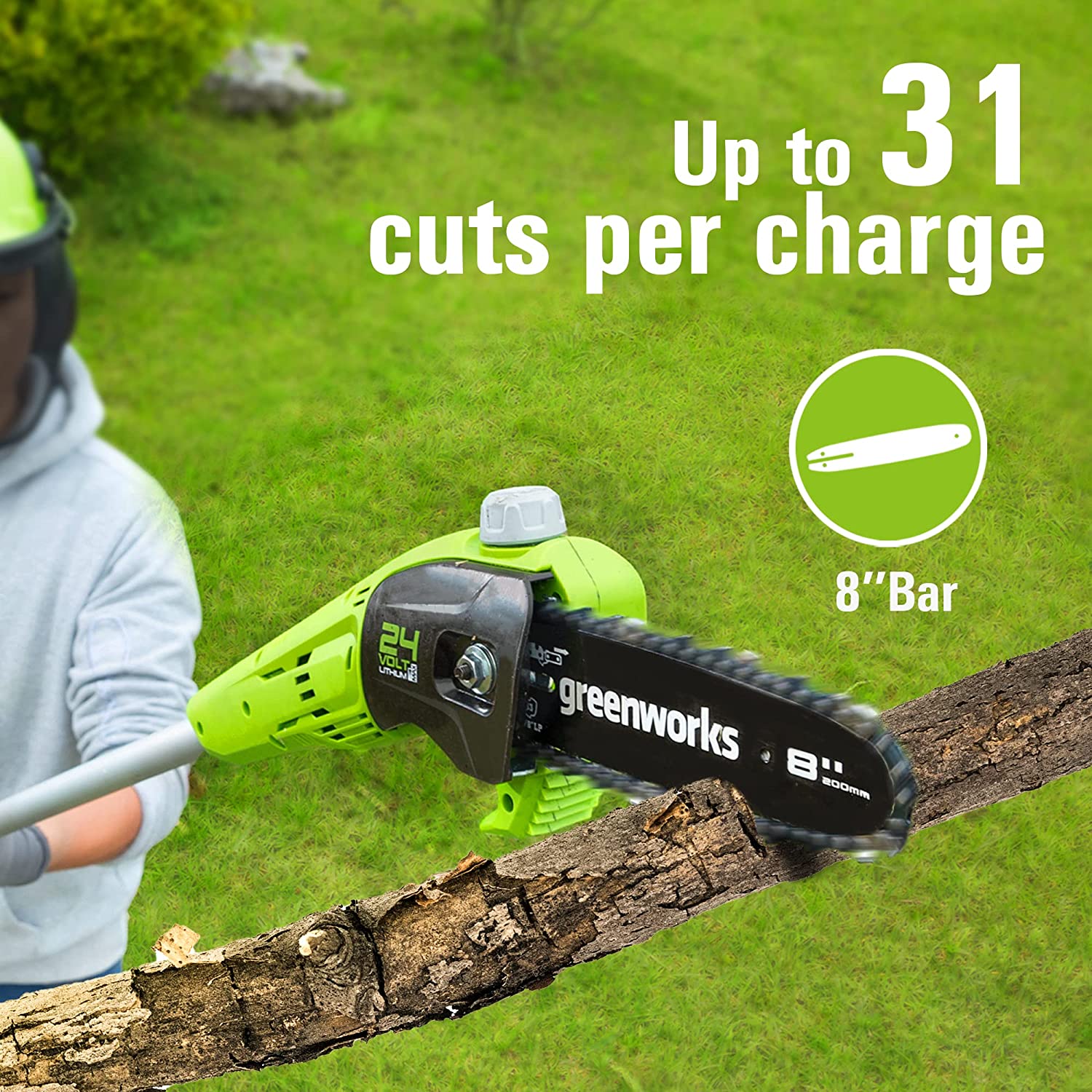 24V 8" Cordless Battery Polesaw and Pole Hedge Trimmer Combo Kit, 2Ah USB Battery and Charger - Image 6