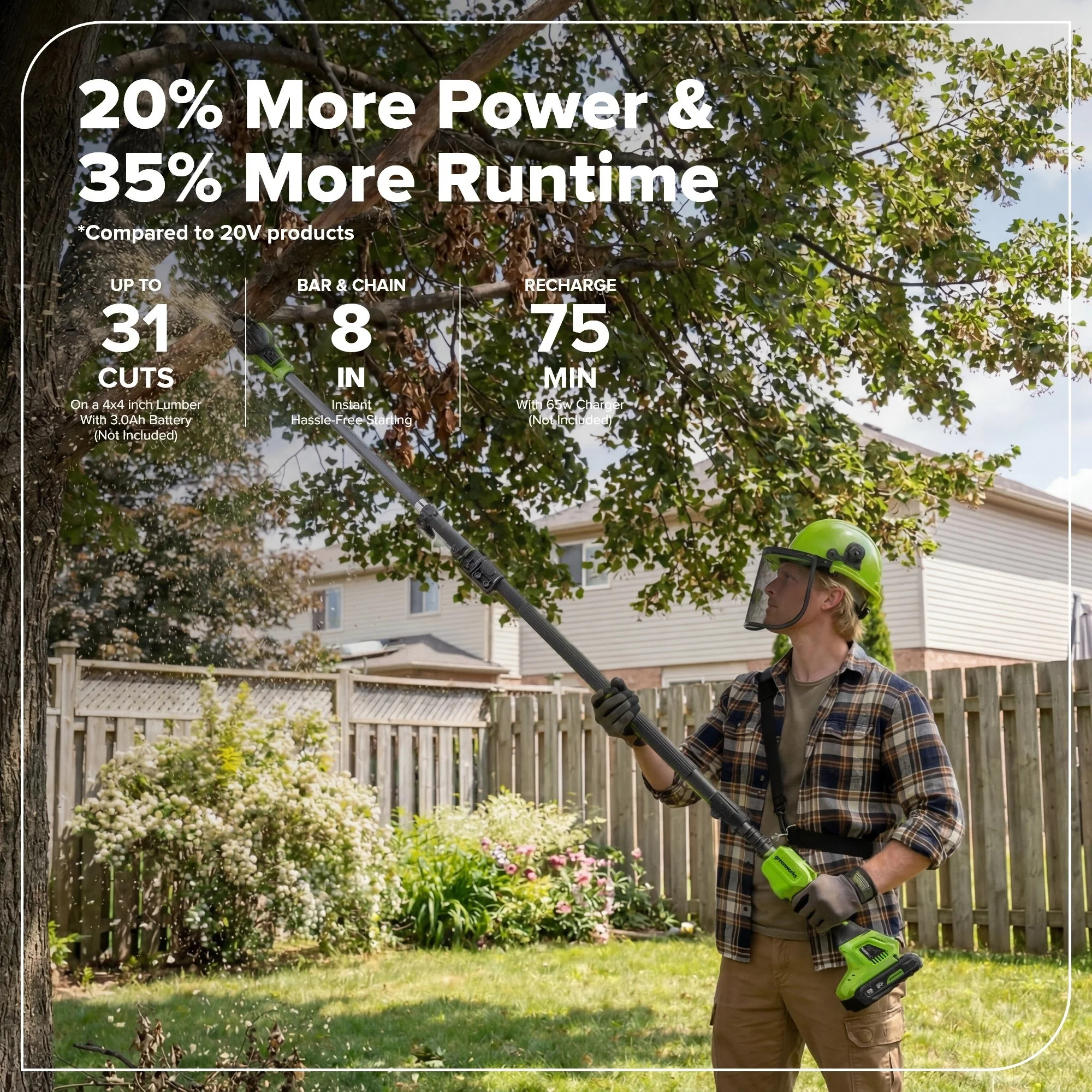 24V 8" Cordless Battery Telescope Pole Saw+Bag (Tool Only) - Image 4