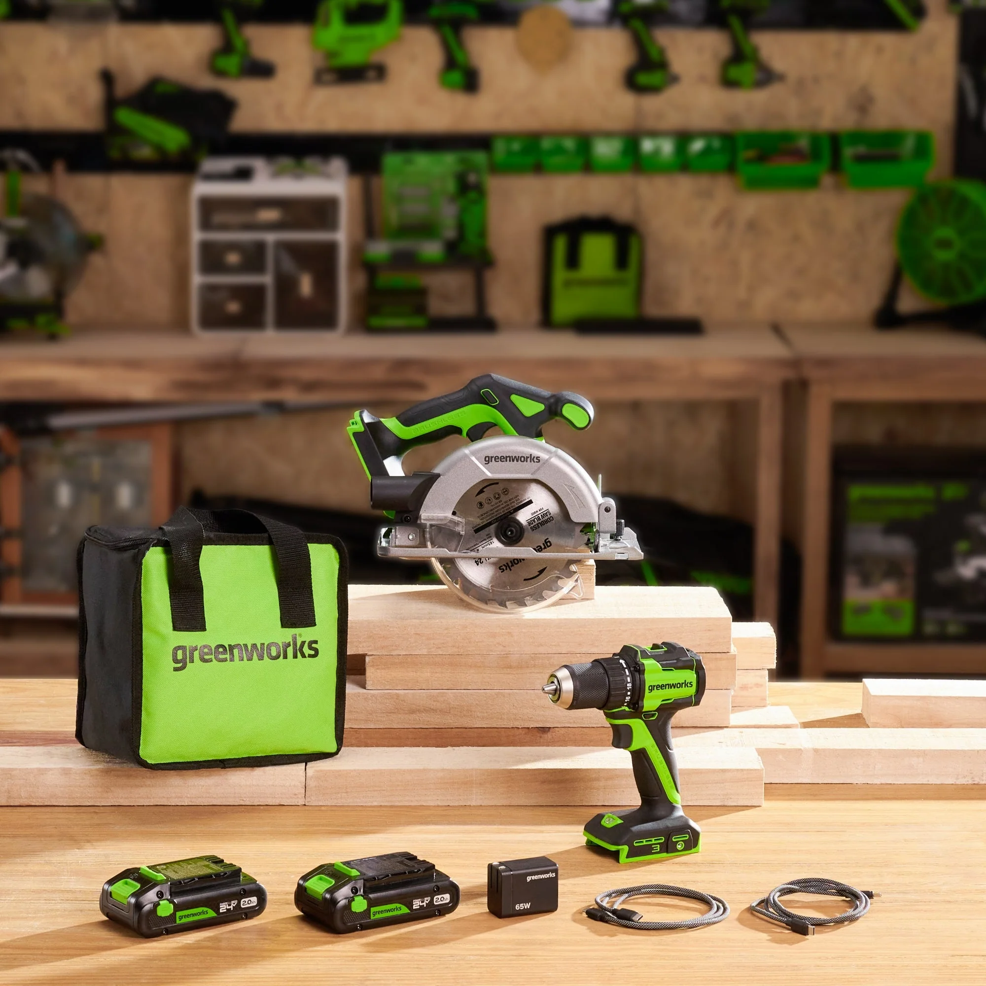 24V Brushless 1/2" 400 in/lbs Drill / Driver and 6.5" Circular Saw Combo Kit w/ (2) 2.0Ah USB-C Batteries and 65W USB-C Fast Charger - Image 3