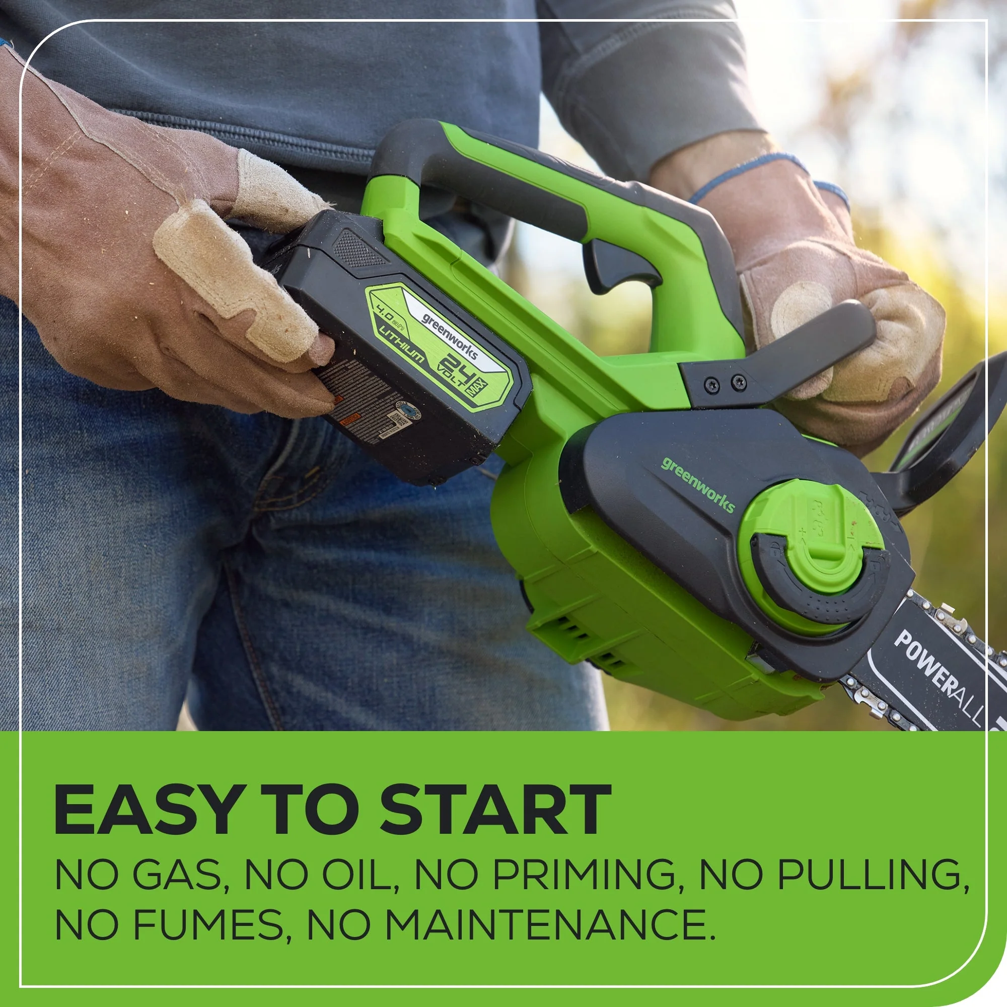 24V 12" Cordless Battery Chainsaw: 4.0 Ah USB Battery and Charger - Image 7