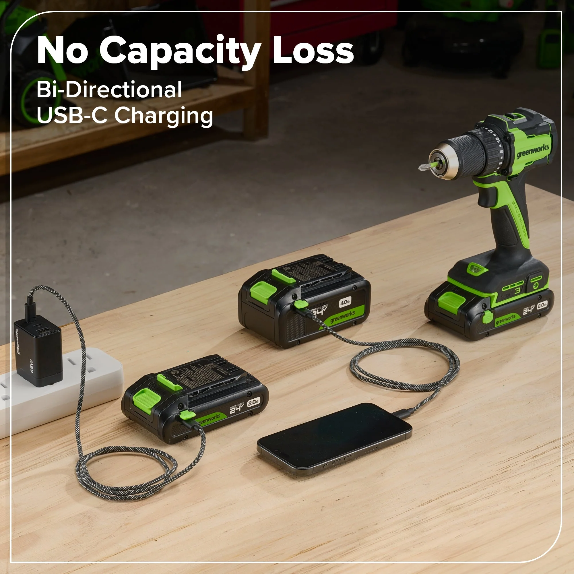 24V Brushless Power Tool 10PC Combo Kit: (2) 4.0 Ah and (1) 2.0 Ah USB-C Batteries and Charger - Image 38