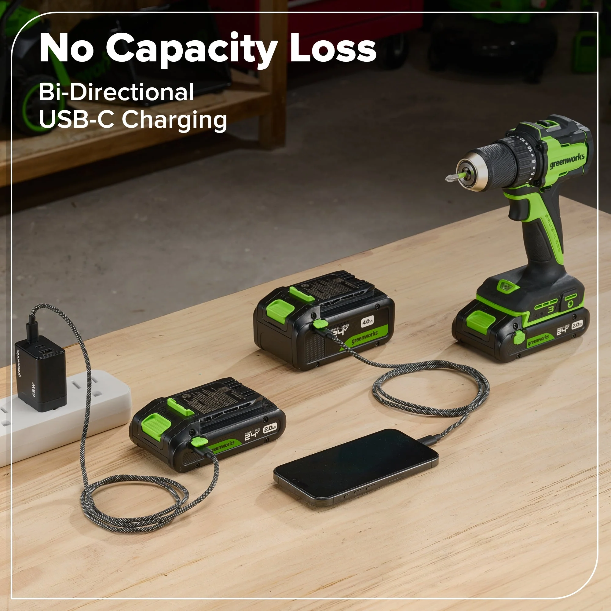 24V Brushless Power Tool 5PC Combo Kit, (1) 4.0 Ah and (1) 2.0 Ah USB-C Batteries and Charger - Image 25