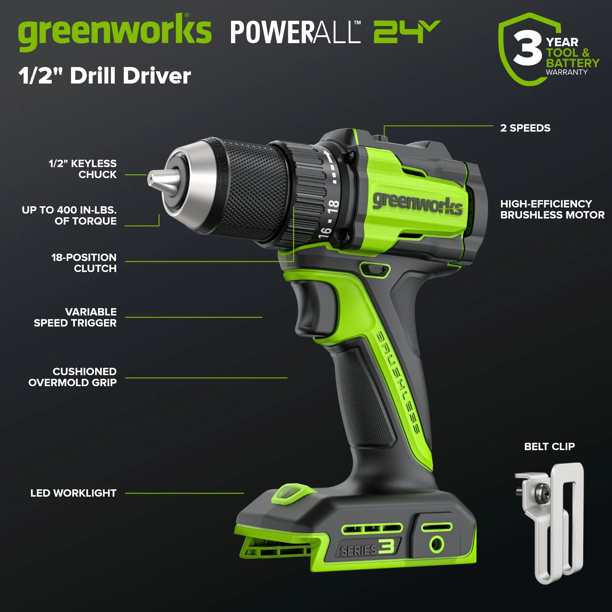 24V Brushless Power Tool 6PC Combo Kit w/ (1) 4.0Ah & (1) 2.0Ah USB-C Batteries and Charger - Image 4