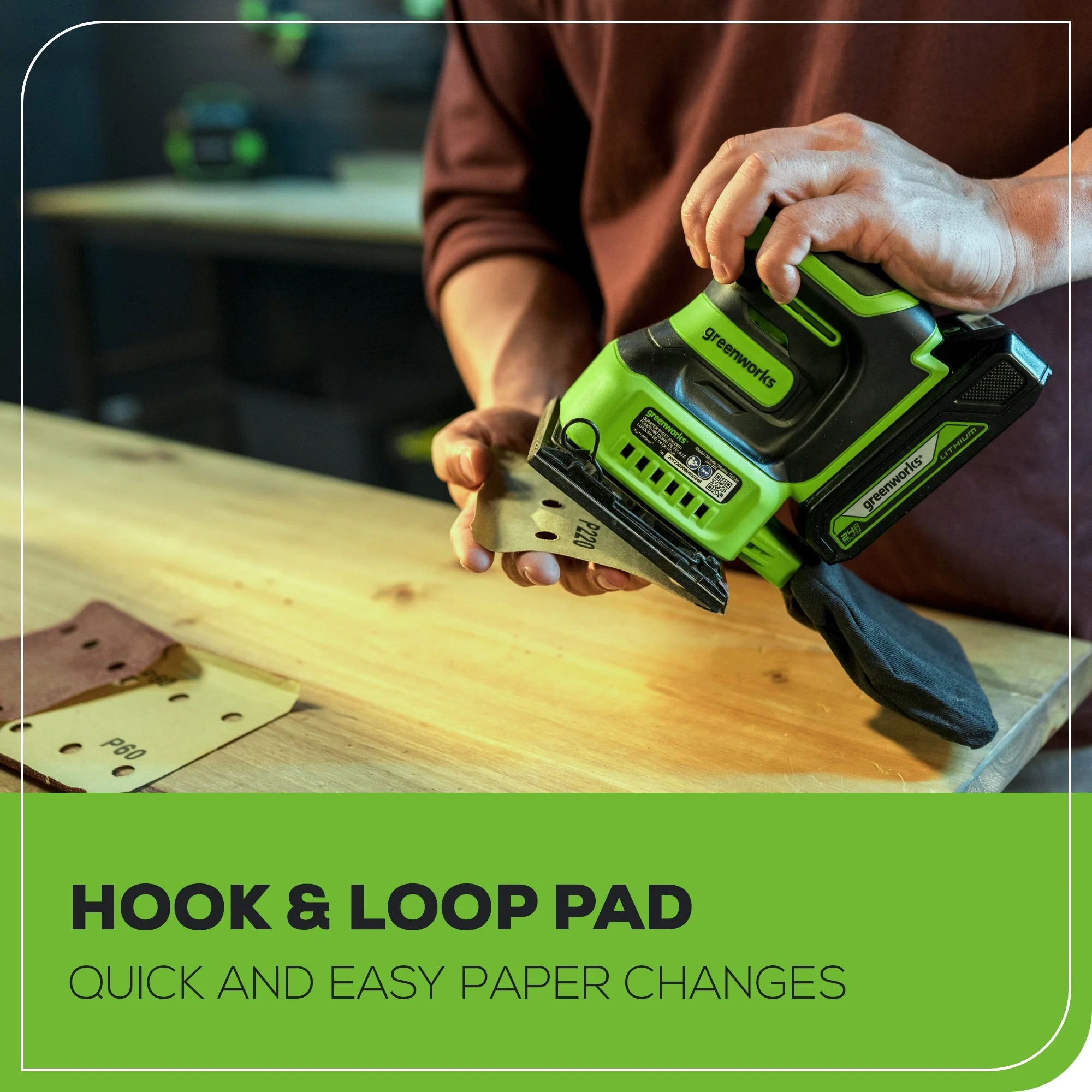 24V Cordless Battery Quarter Sheet Sander: 2.0 Ah Battery and Charger - Image 7