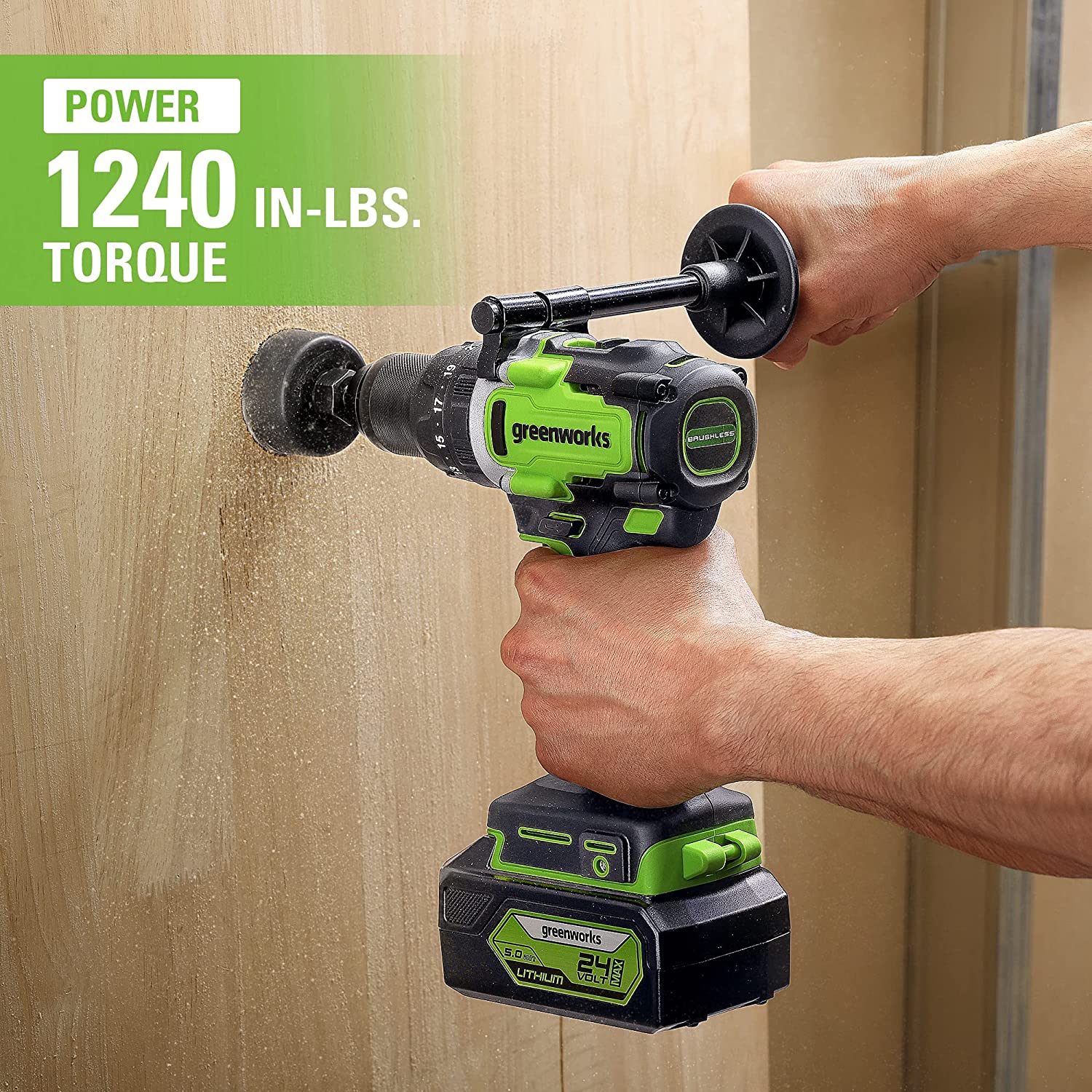 24V 1/2" 1240 in/lbs Hammer Drill: 4.0 Ah Battery and Charger - Image 3
