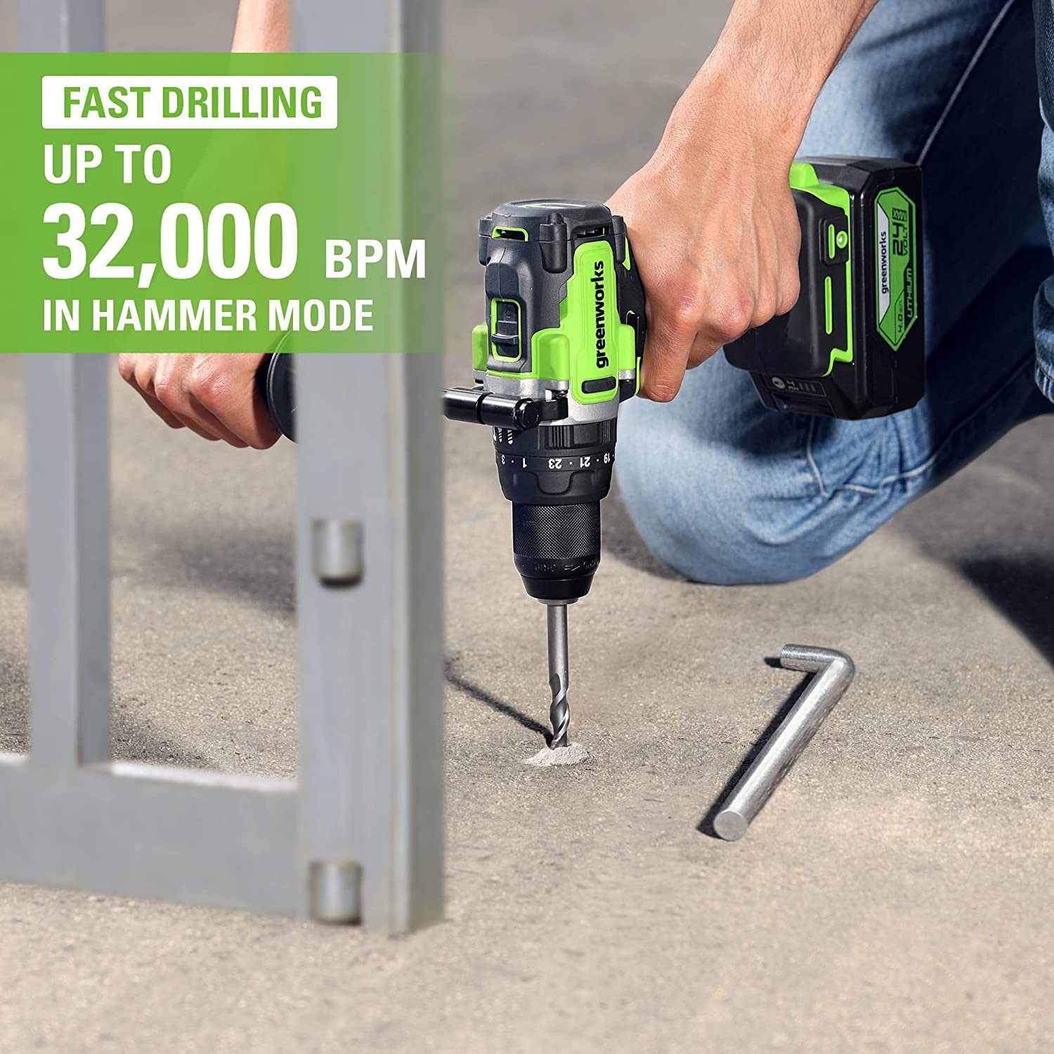24V 1/2" 1240 in/lbs Hammer Drill: 4.0 Ah Battery and Charger - Image 4
