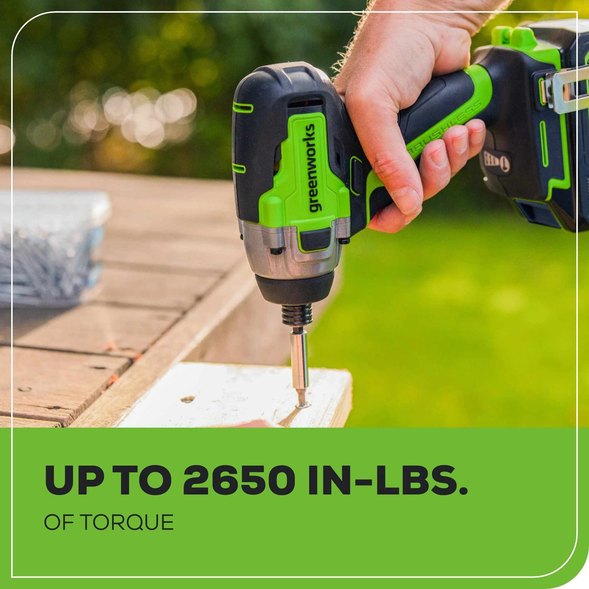 24V 1/4" 2650 in/lbs Brushless Impact Driver Kit: (2) 2.0 Ah USB Batteries, Dual-Port Charger and Bits - Image 7