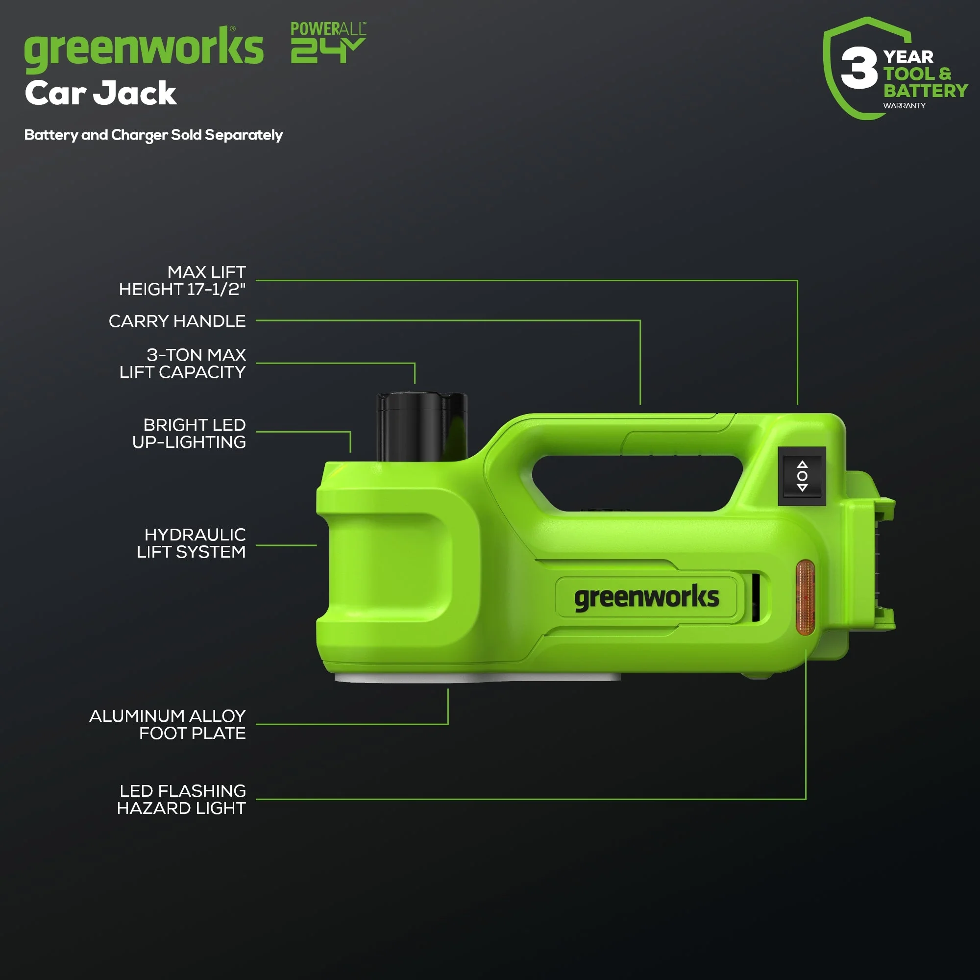 24V Cordless Battery Car Jack (Tool Only) - Image 2