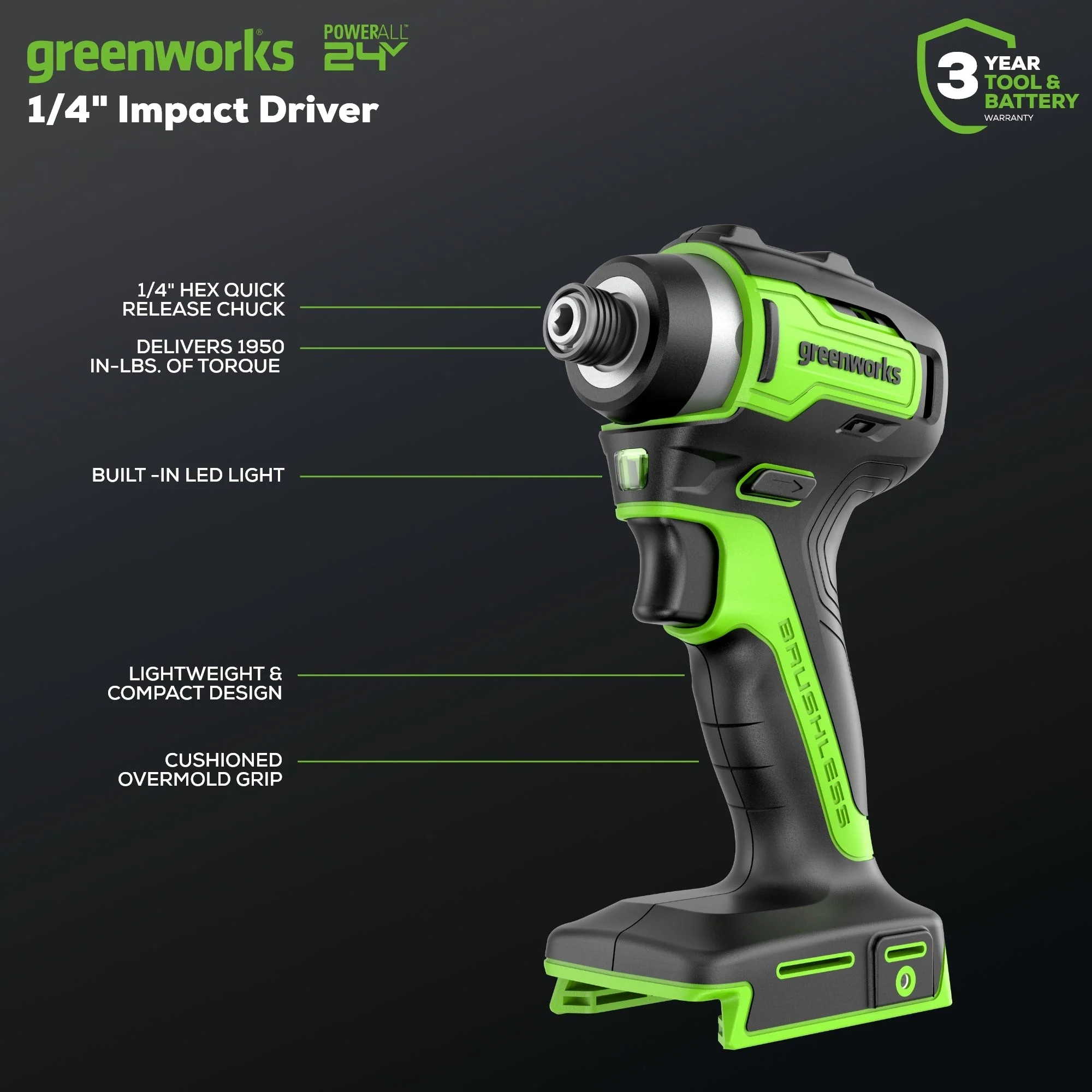 24V Cordless Battery Drill / Driver and Impact Driver Kit: (2) 2.0 Ah Batteries and Charger - Image 4