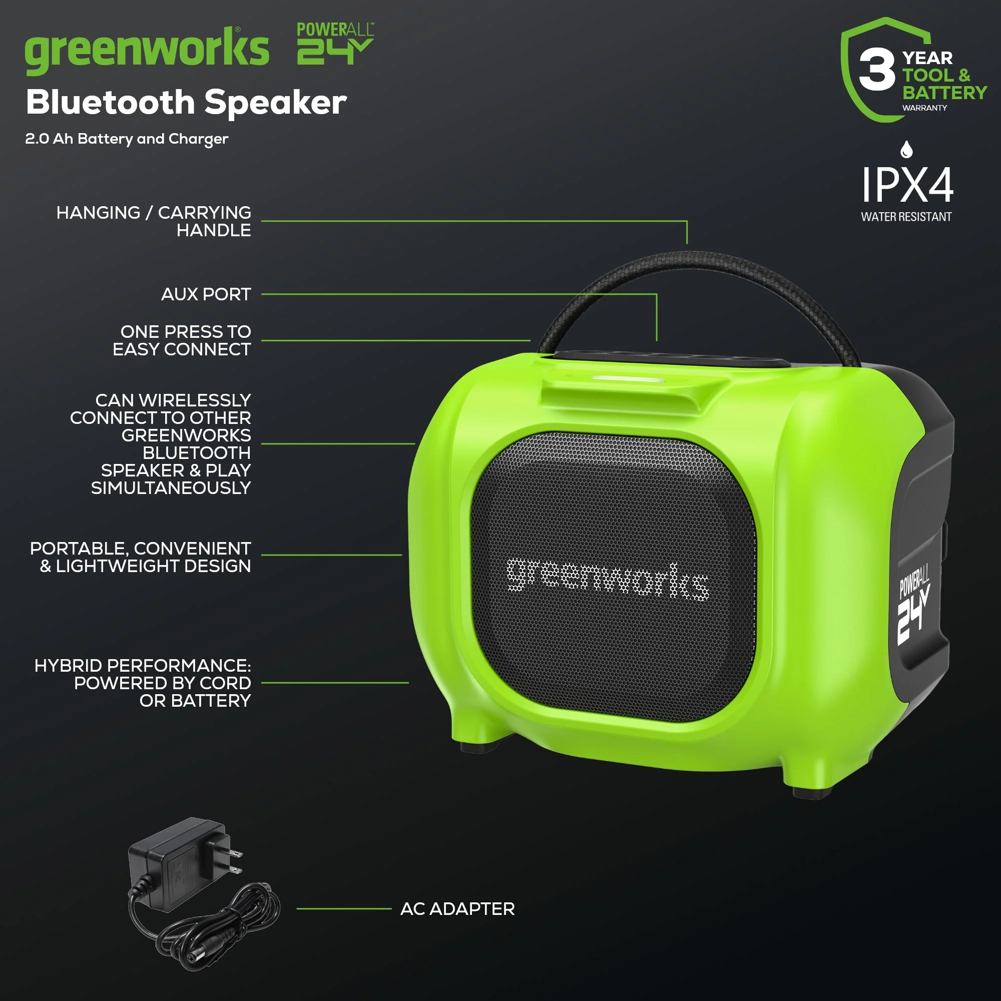 24V Cordless Battery Mini Bluetooth Speaker (Tool Only) - Image 2