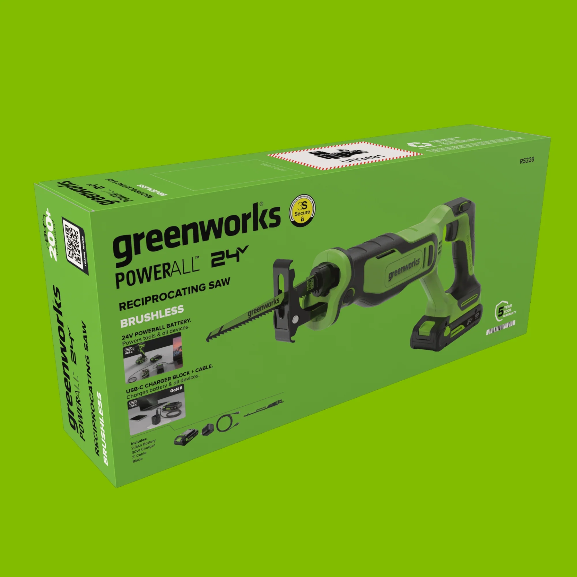 24V PowerAll 1-1/4" Reciprocating Saw with Blade, 2.0 Ah USB-C Battery and 30W USB-C Fast Charger,3,200 SPM - Image 14