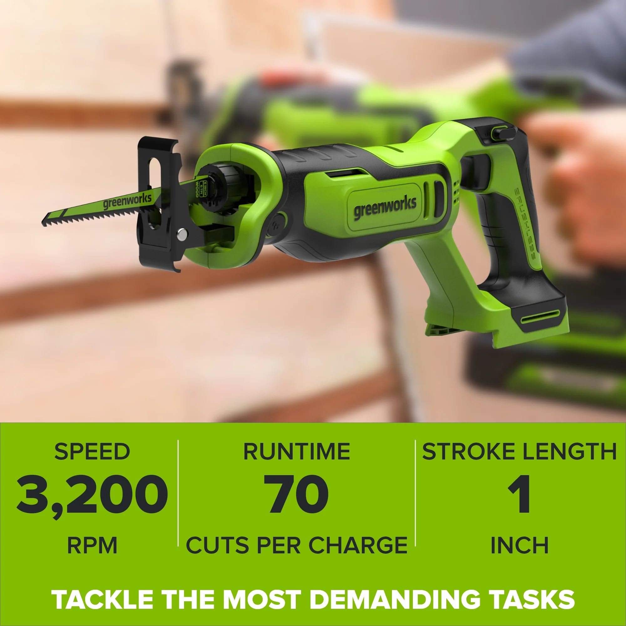 24V PowerAll 1-1/4" Reciprocating Saw with Blade, 2.0 Ah USB-C Battery and 30W USB-C Fast Charger,3,200 SPM - Image 2