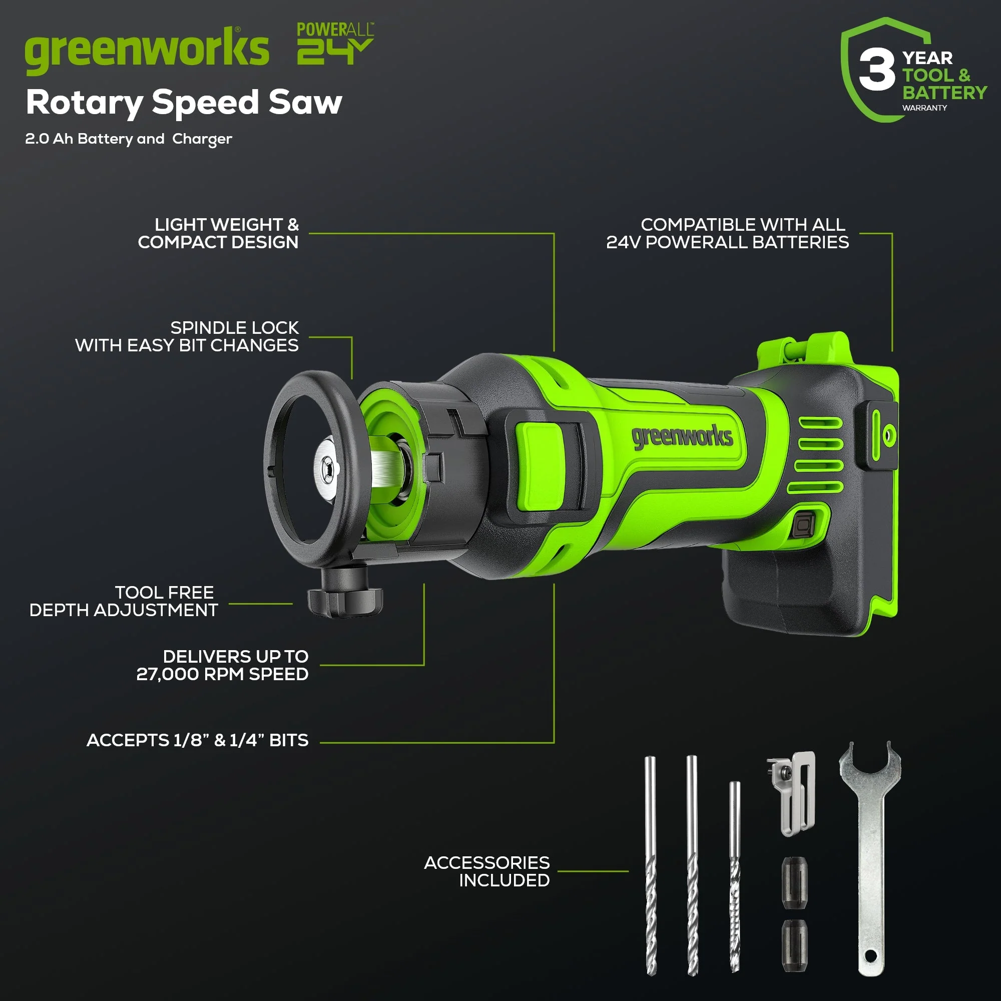 24V Cordless Battery Speed Saw Rotary Tool: 2.0 Ah USB Battery and Charger - Image 2