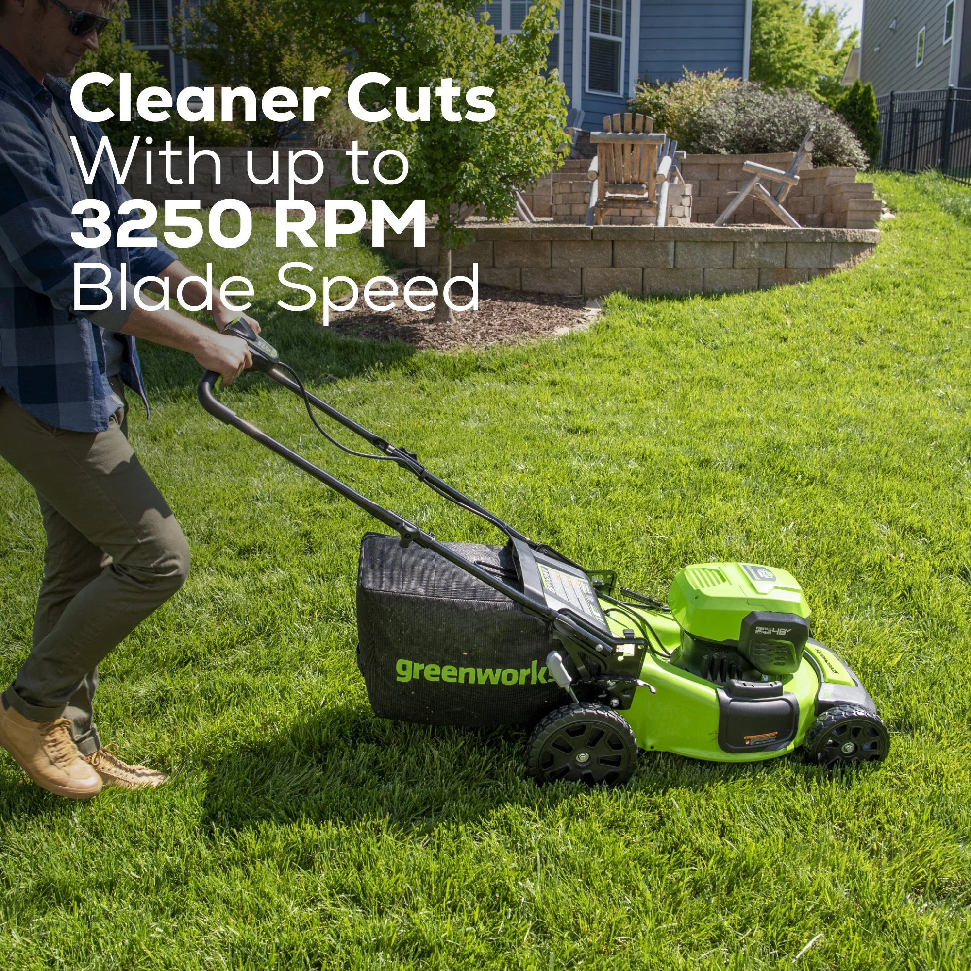 48V (24V x 2) 20" Cordless Battery Push Mower: (2) 4.0 Ah USB Batteries and Dual-Port Rapid Charger, LM2002 - Image 6