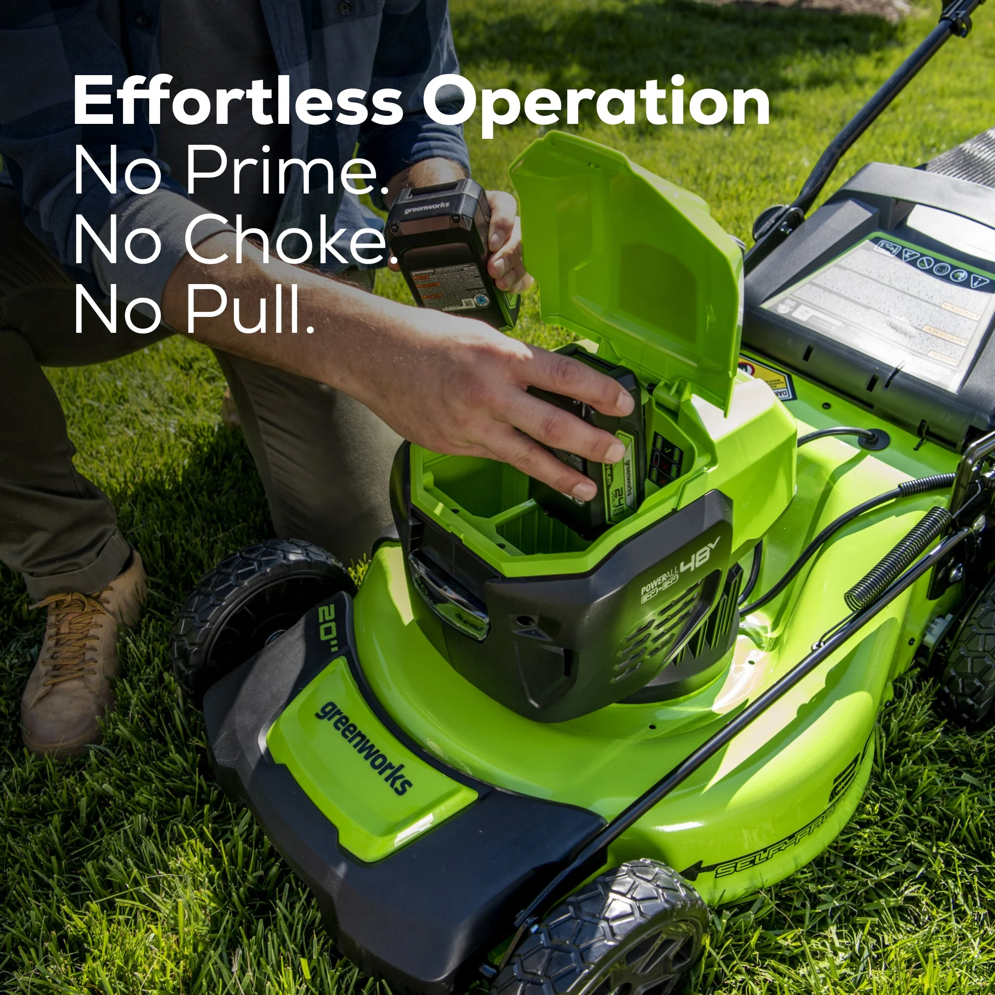 48V (24V x 2) 20" Cordless Battery Push Mower: (2) 4.0 Ah USB Batteries and Dual-Port Rapid Charger, LM2002 - Image 7