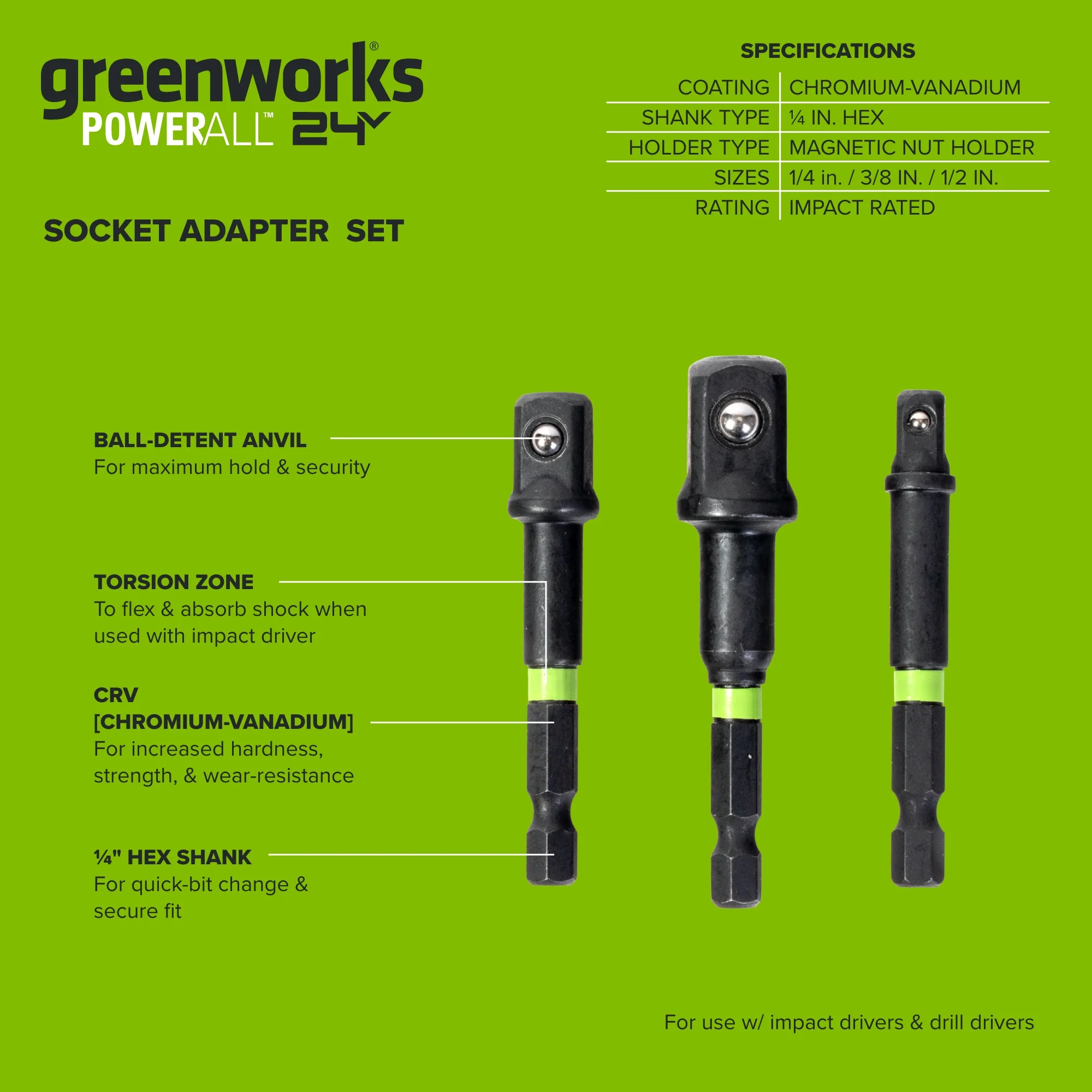 3-PC Impact-Rated Hex Shank Socket Driver Set - Image 3