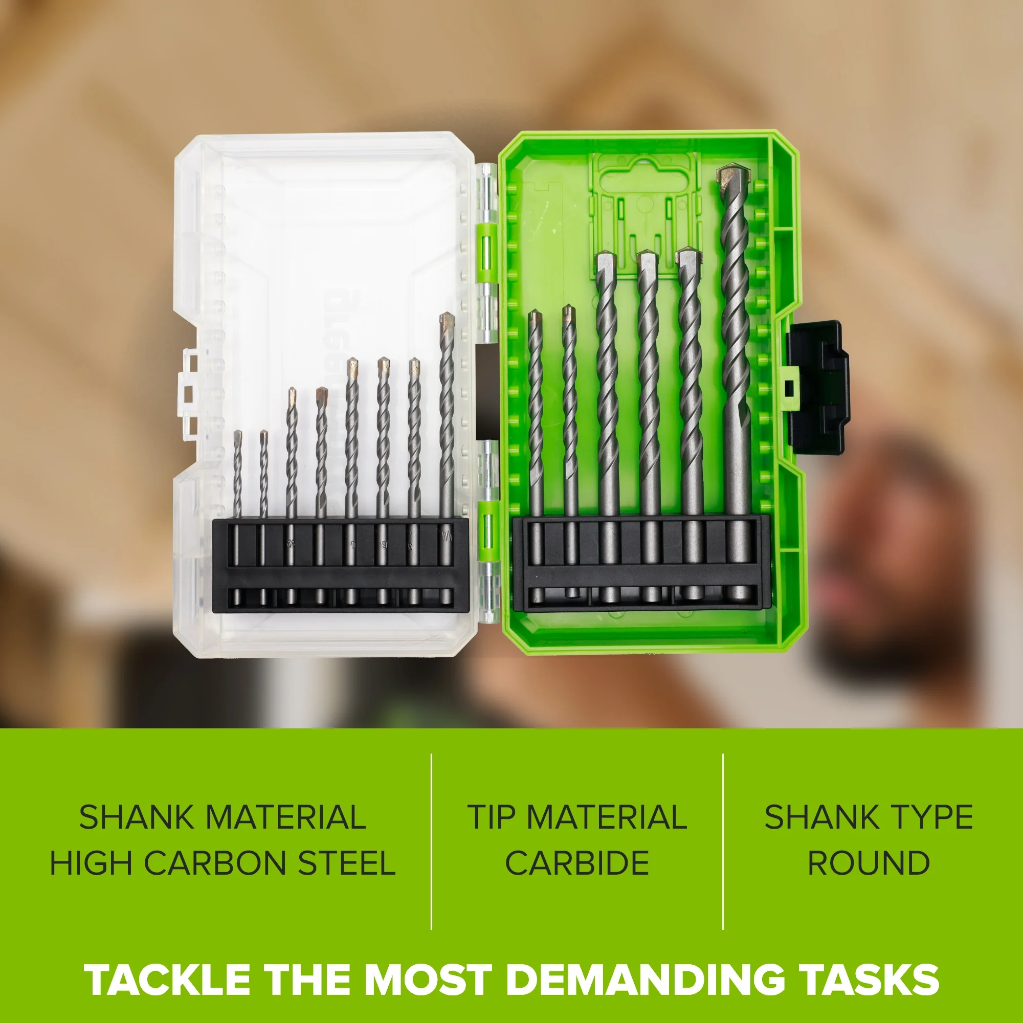14-Piece Masonry Drill Bit Set, Sizes 1/8" to 1/2", Round Shank Insert - Image 2