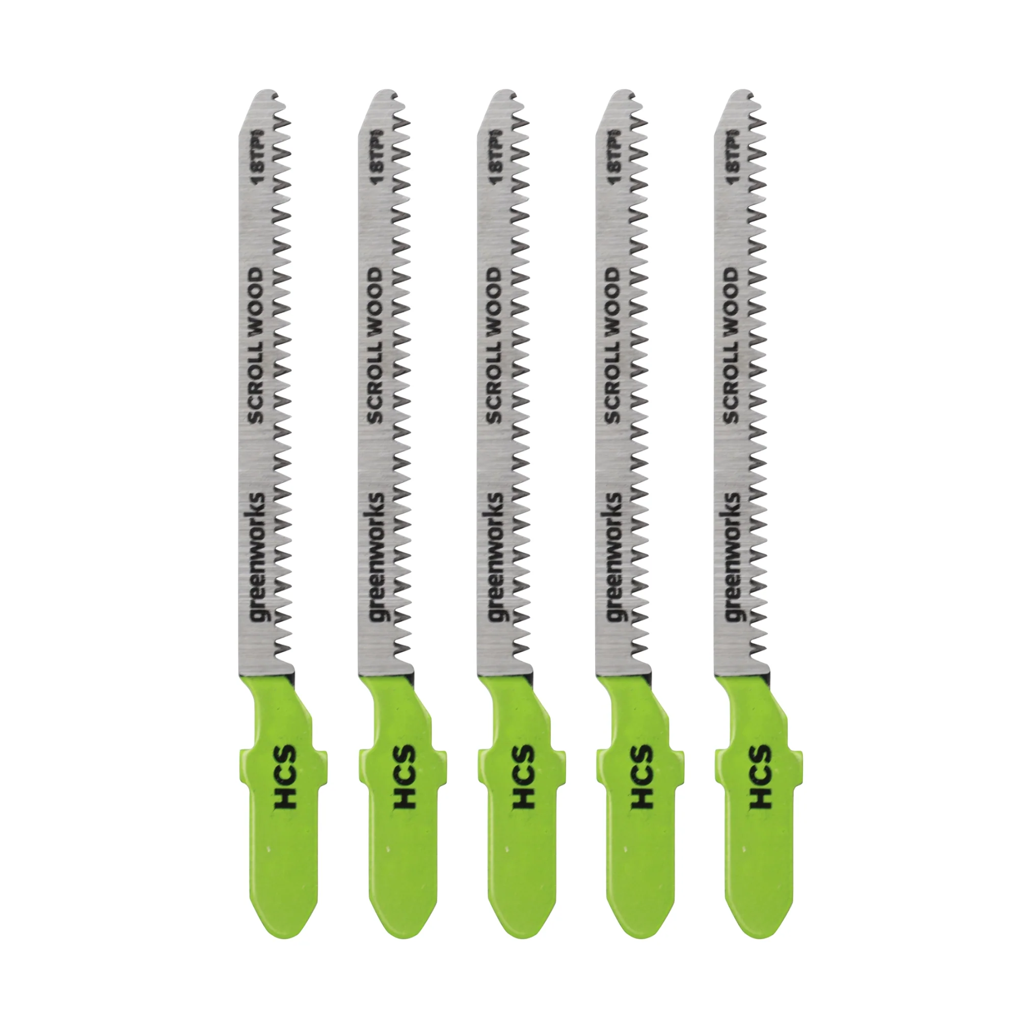 5-Pack of 3" Scroll Cut Wood Jigsaw Blades, Carbon Steel, with 18 Teeth-Per-Inch