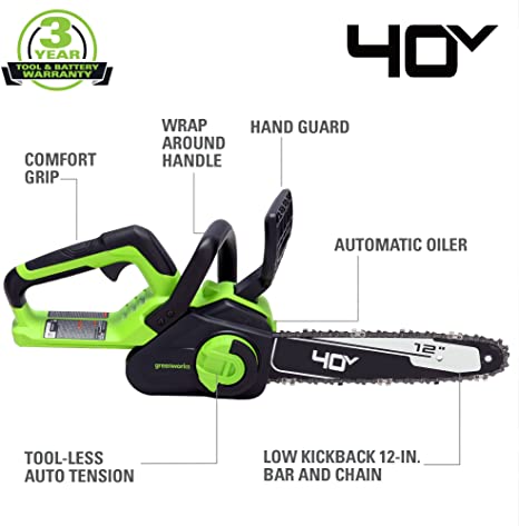 40V 12" Gen2 Cordless Battery Chainsaw: 2.0 Ah Battery and Charger - Image 3