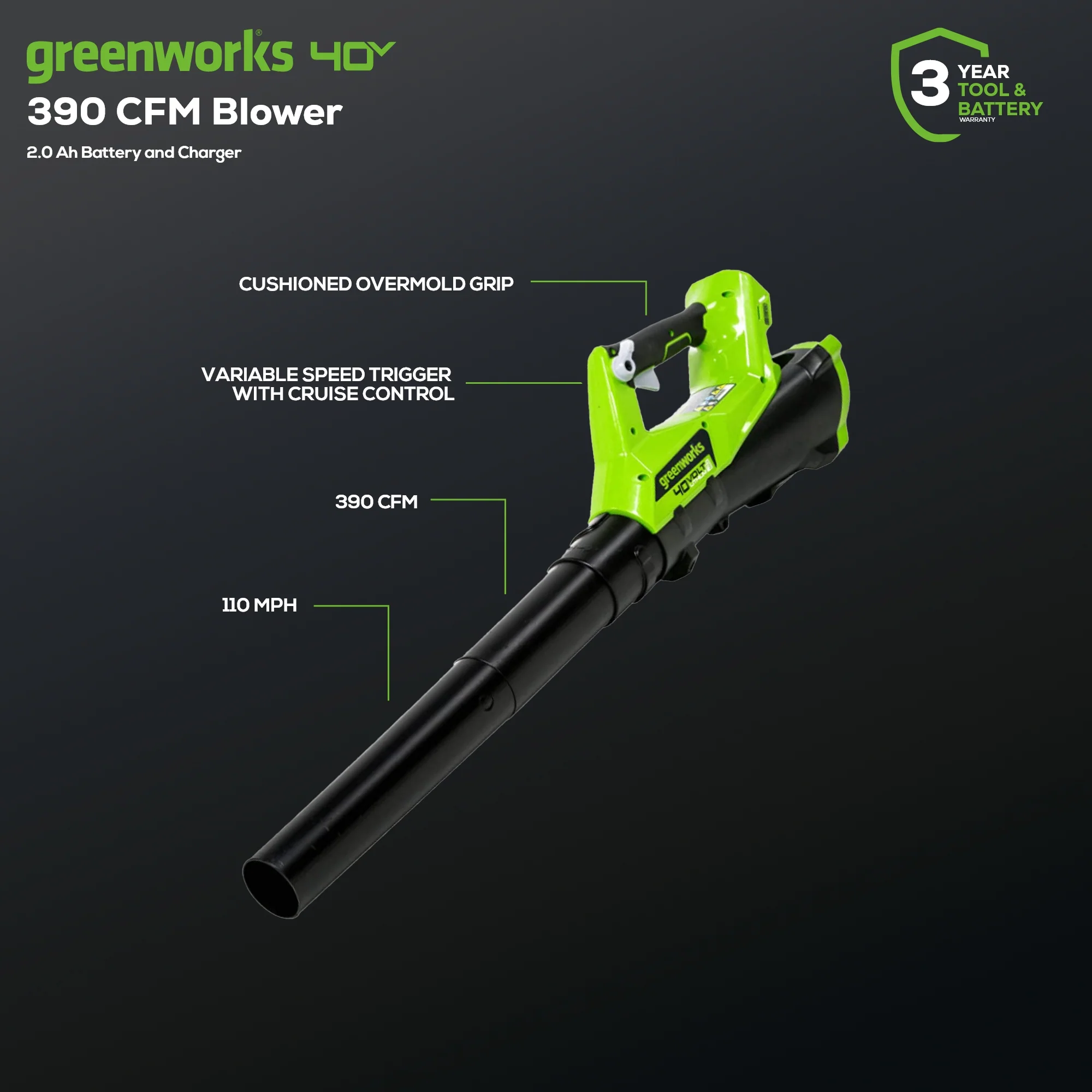 40V 12" Cordless String Trimmer and 390CFM Leaf Blower Combo Kit w/ 2.0Ah Battery & Charger - Image 3