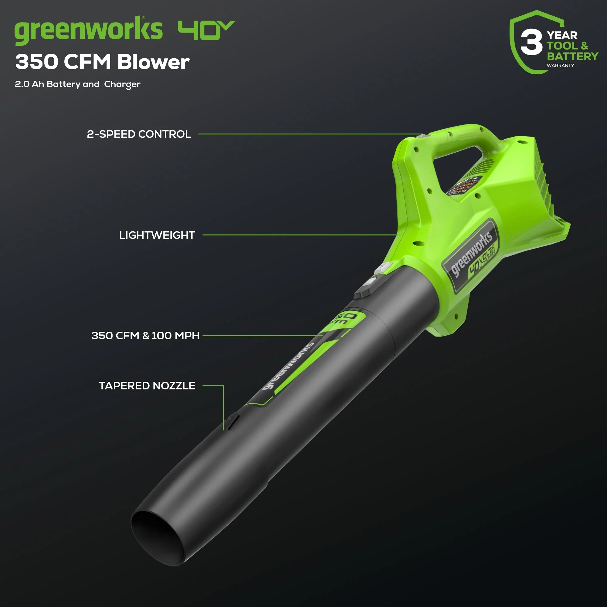 40V 13" Cordless Battery String Trimmer and 350 CFM Leaf Blower Combo Kit: 4.0 Ah Battery and Charger - Image 3