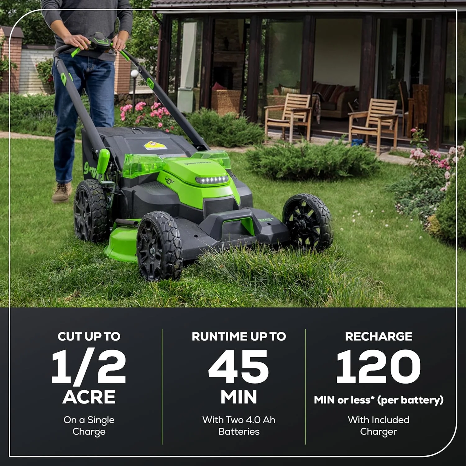 40V 25" Cordless Battery Brushless Dual Blade Self-Propelled Lawn Mower: (2) 4.0 Ah Batteries and Dual-Port Charger, LM2504S - Image 4