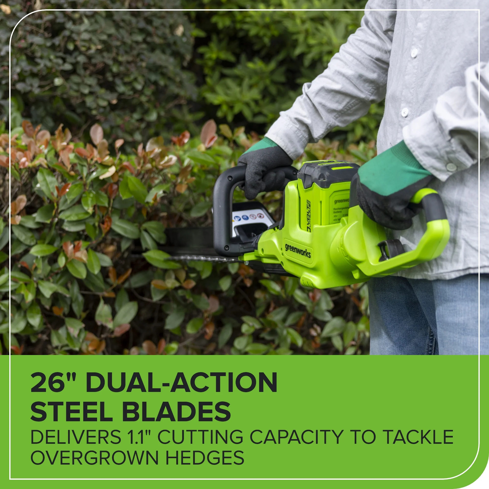 40V 26" Cordless Battery Hedge Trimmer: 2.0 Ah Battery and Charger - Image 6