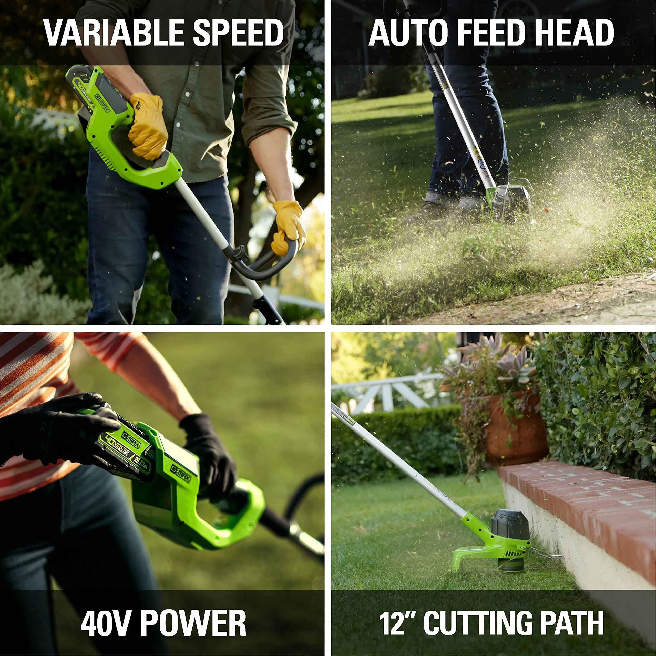 40V 8" Cordless Battery Edger and 12" String Trimmer Combo Kit w 4.0 Ah Battery and Charger - Image 11