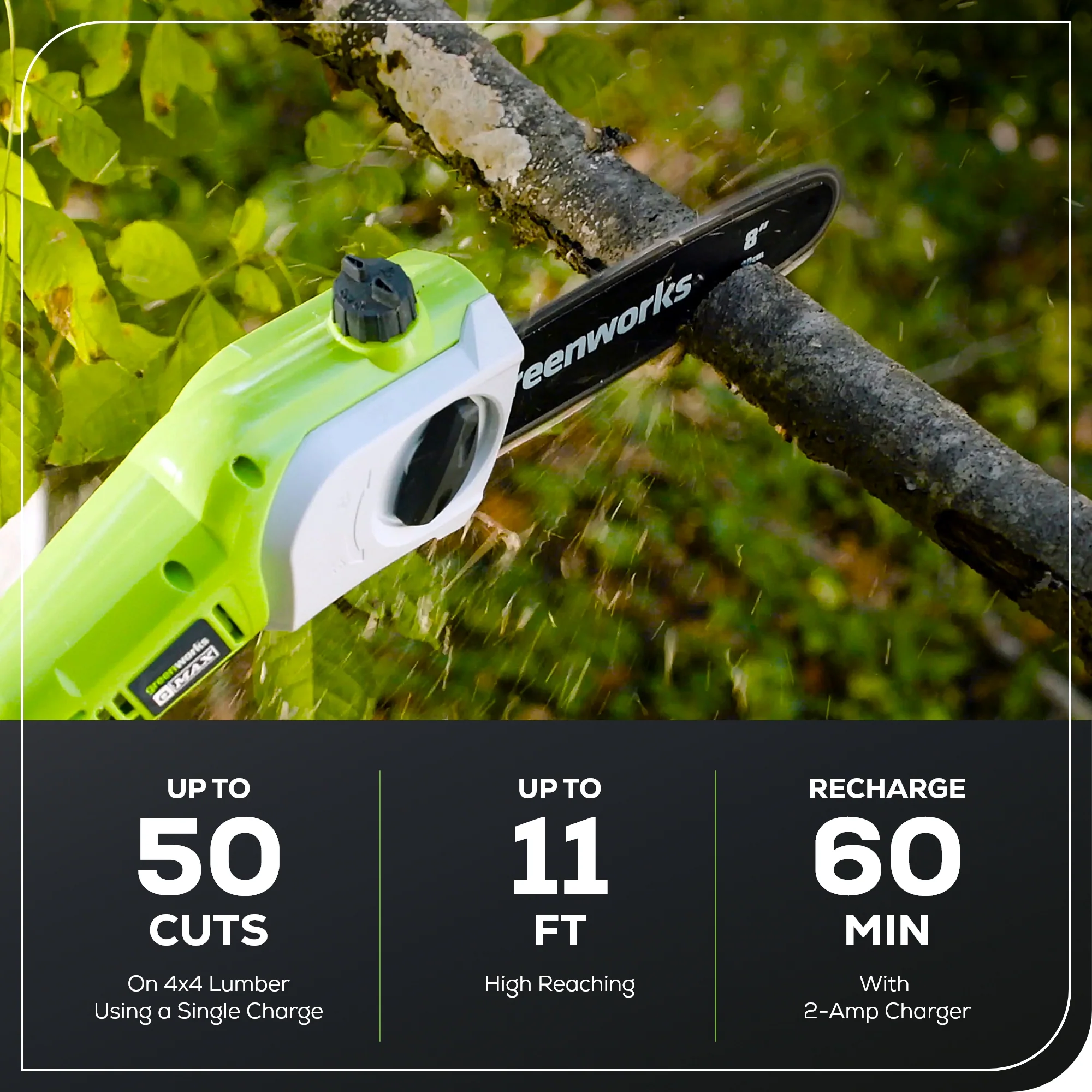 40V 8" Cordless Battery Pole Saw and Hedge Trimmer Attachment: 2.0 Ah Battery and Charger - Image 4