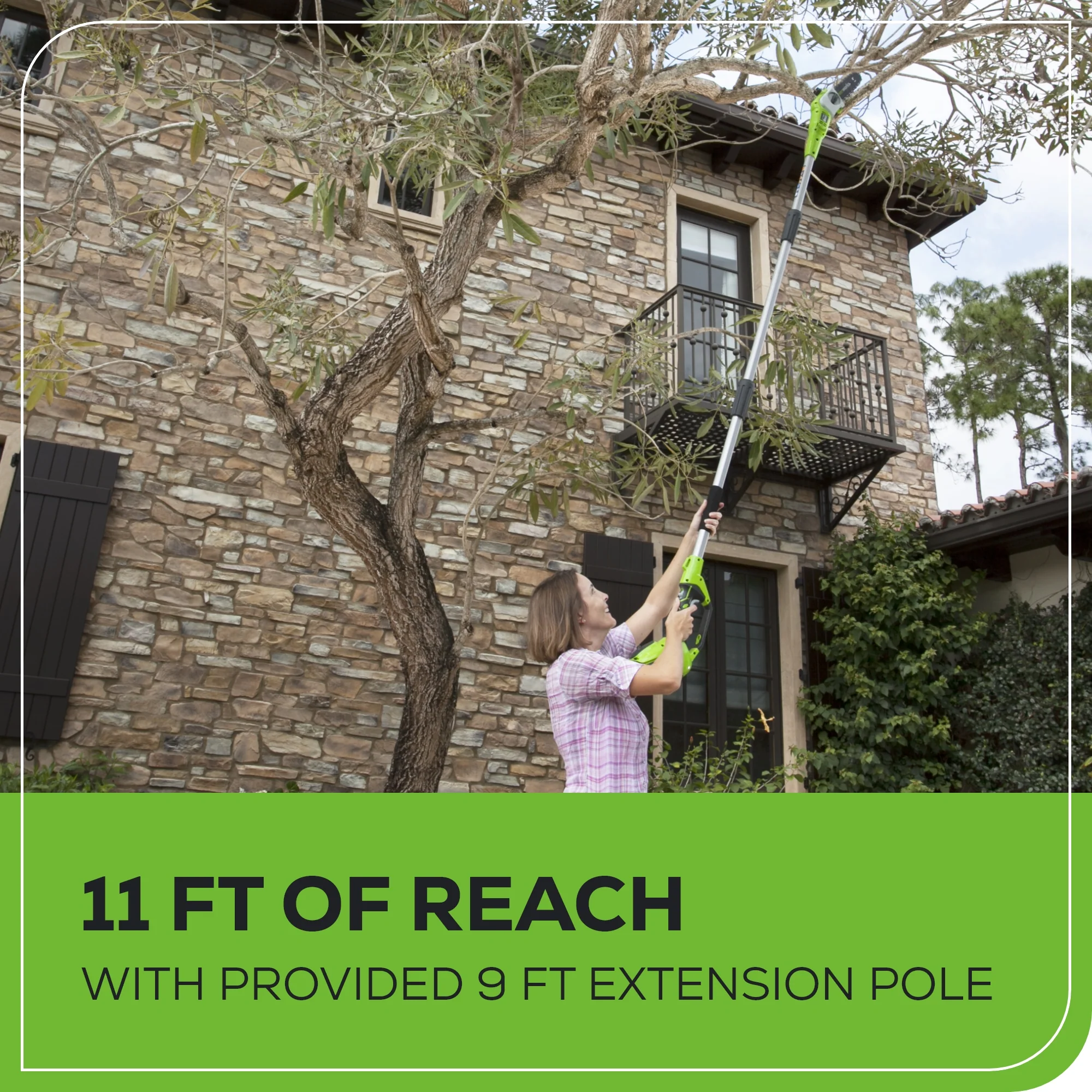 40V 8" Cordless Battery Pole Saw and Hedge Trimmer Attachment: 2.0 Ah Battery and Charger - Image 8