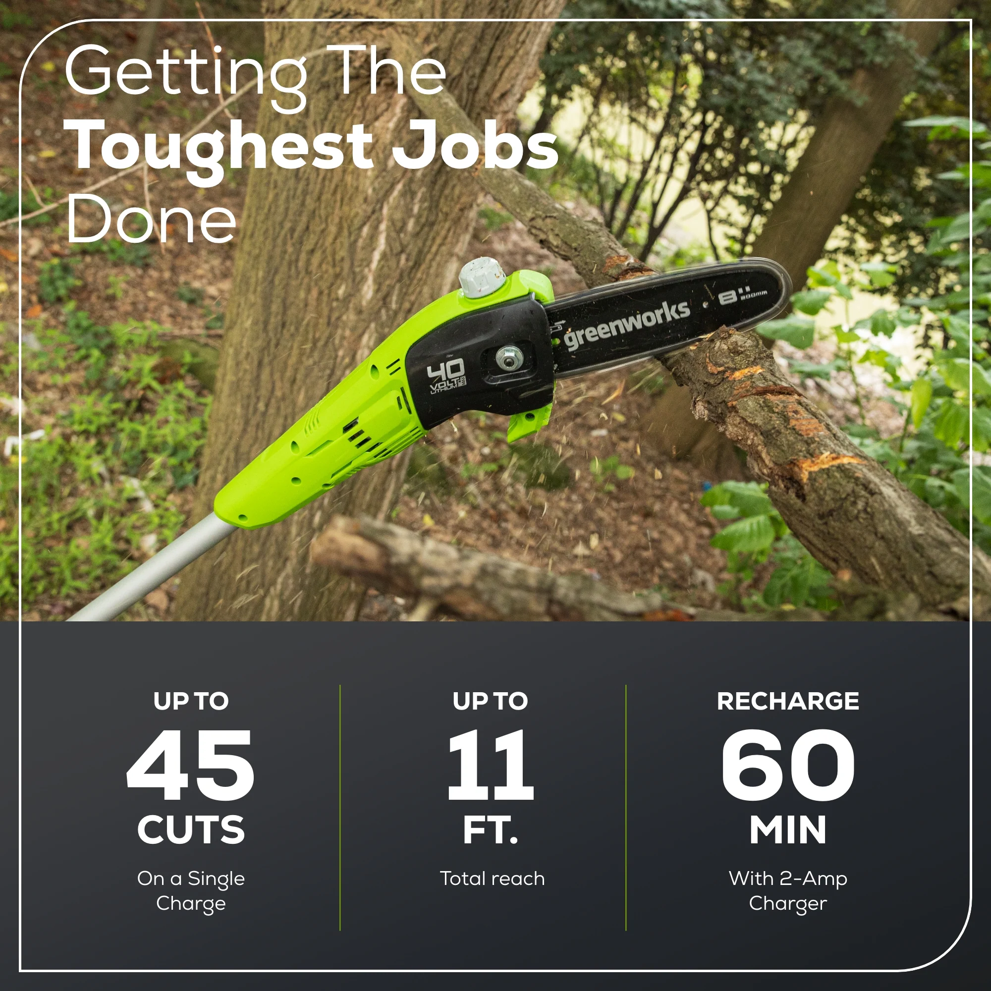 40V 8" Cordless Battery Pole Saw: 2.0 Ah Battery and Charger - Image 4