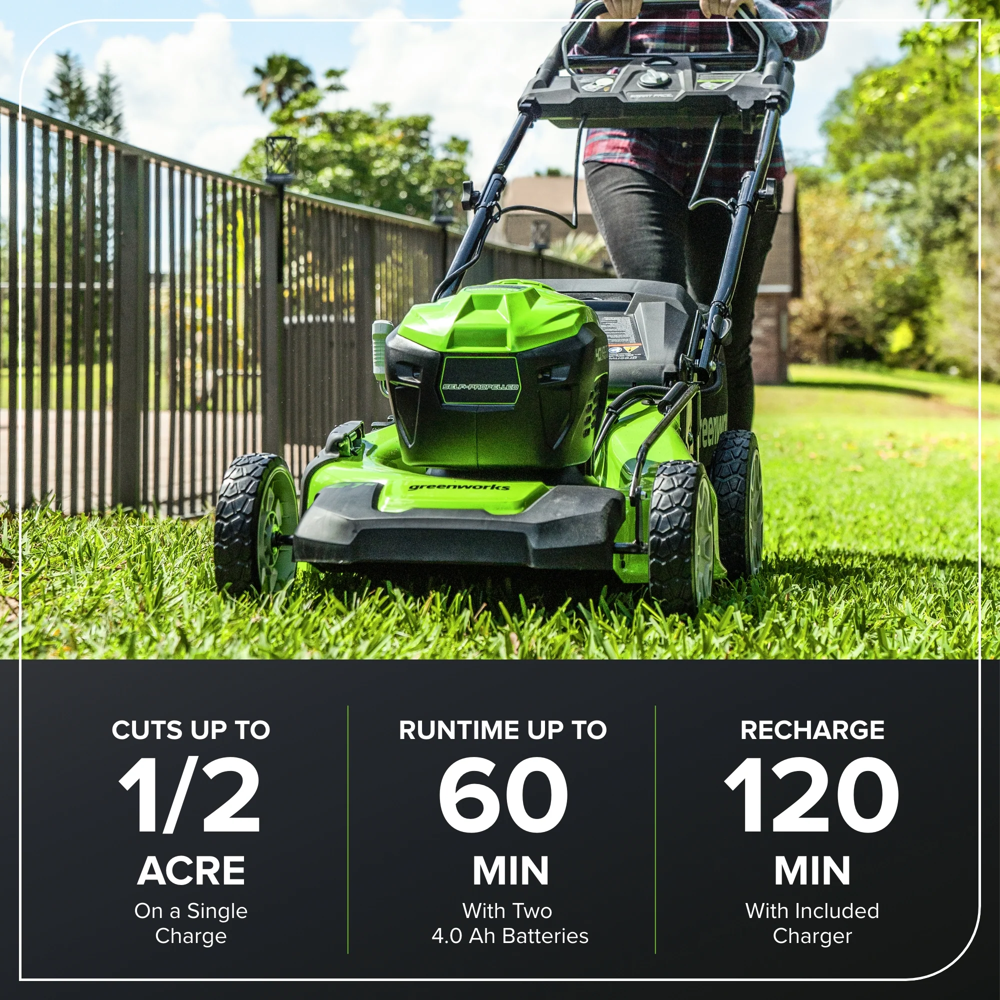 40V 21" Cordless Battery Self-Propelled Lawn Mower: (2) 4.0 Ah USB Batteries and Charger, LM2124S - Image 4