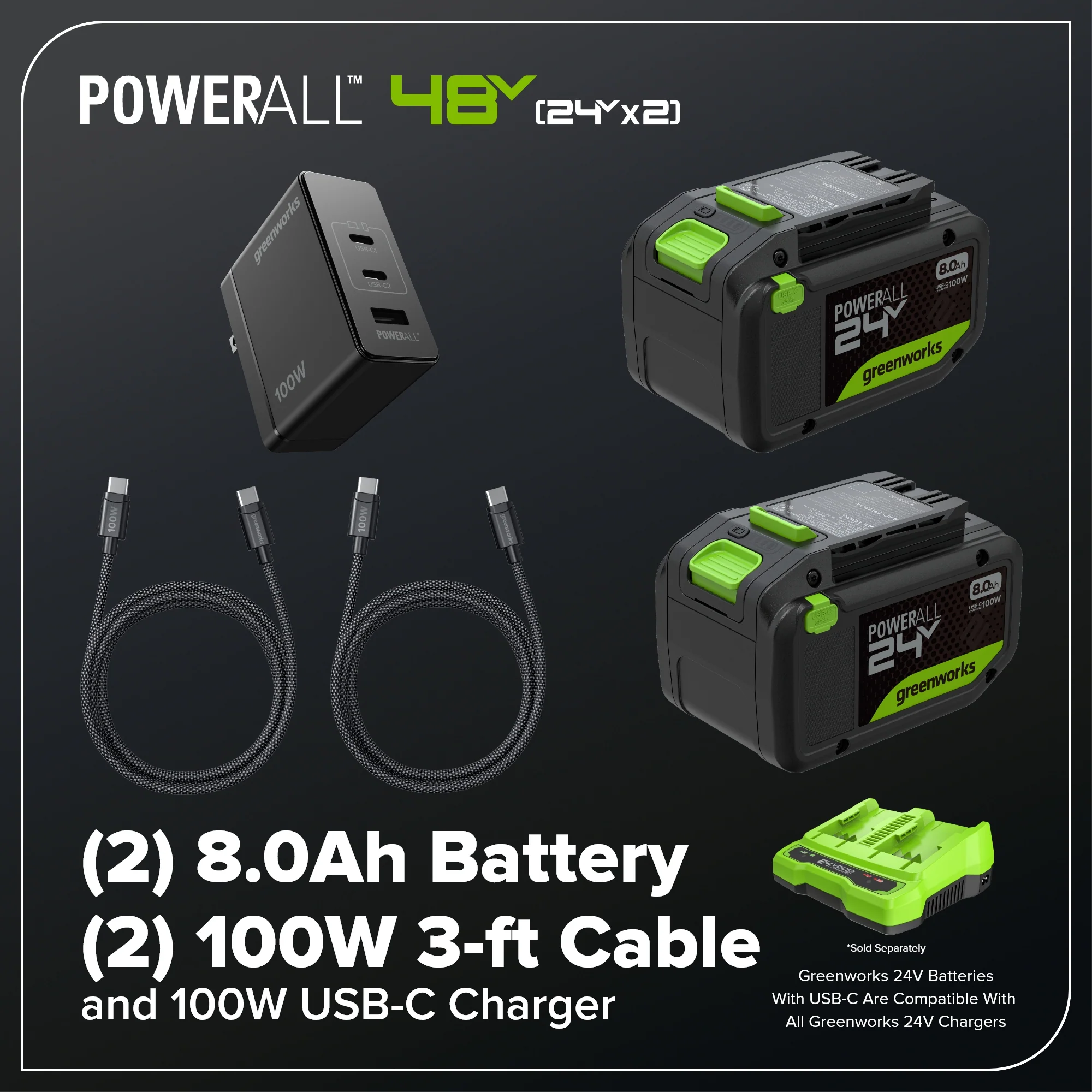 48V (24V x 2) 730 CFM Cordless Battery Dual-Port Backpack Blower: (2) 8.0 Ah Battery, 100W Charger and (2) 3-Ft Cables - Image 12